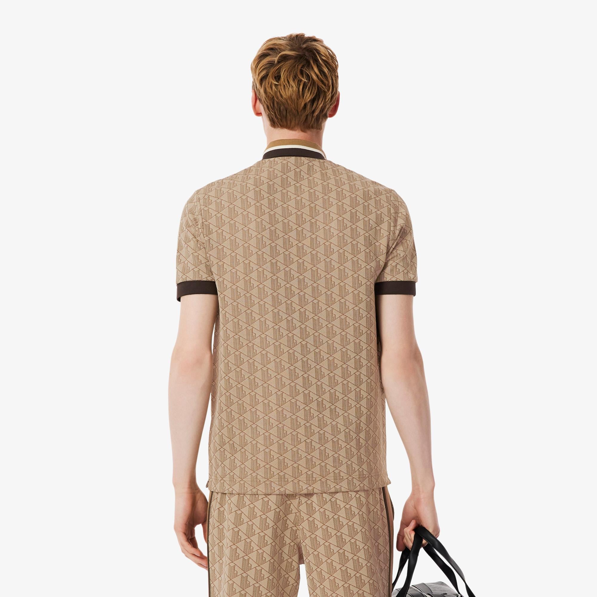 Mens Lacoste Monogram Motif Polo Shirt Croissant