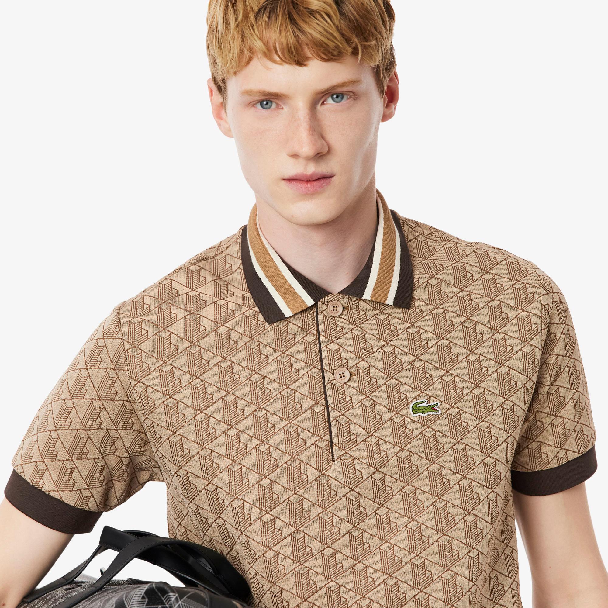 Mens Lacoste Monogram Motif Polo Shirt Croissant