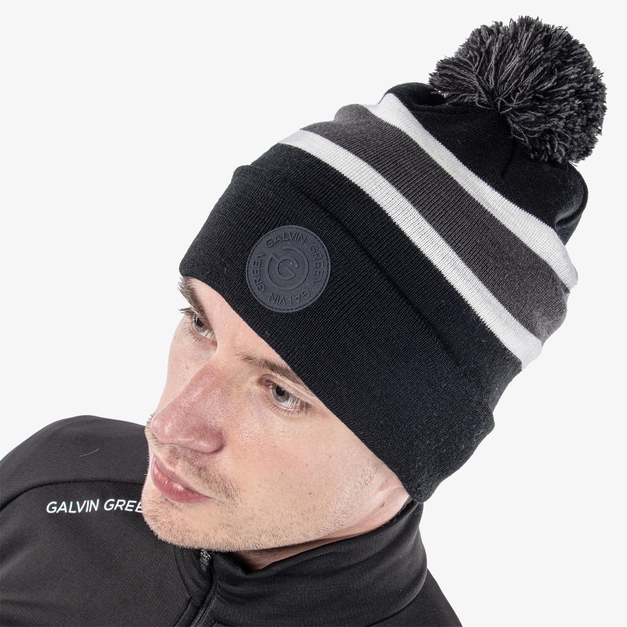 Galvin Green Leighton Interface-1 Beanie Bobble Hat Black/Forged Iron/White