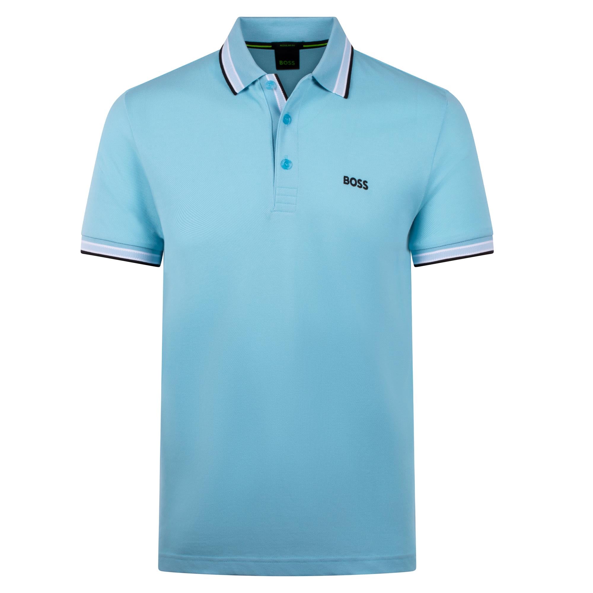 Boss Paddy Cotton Pique Mens Polo Shirt Light Pastel Blue