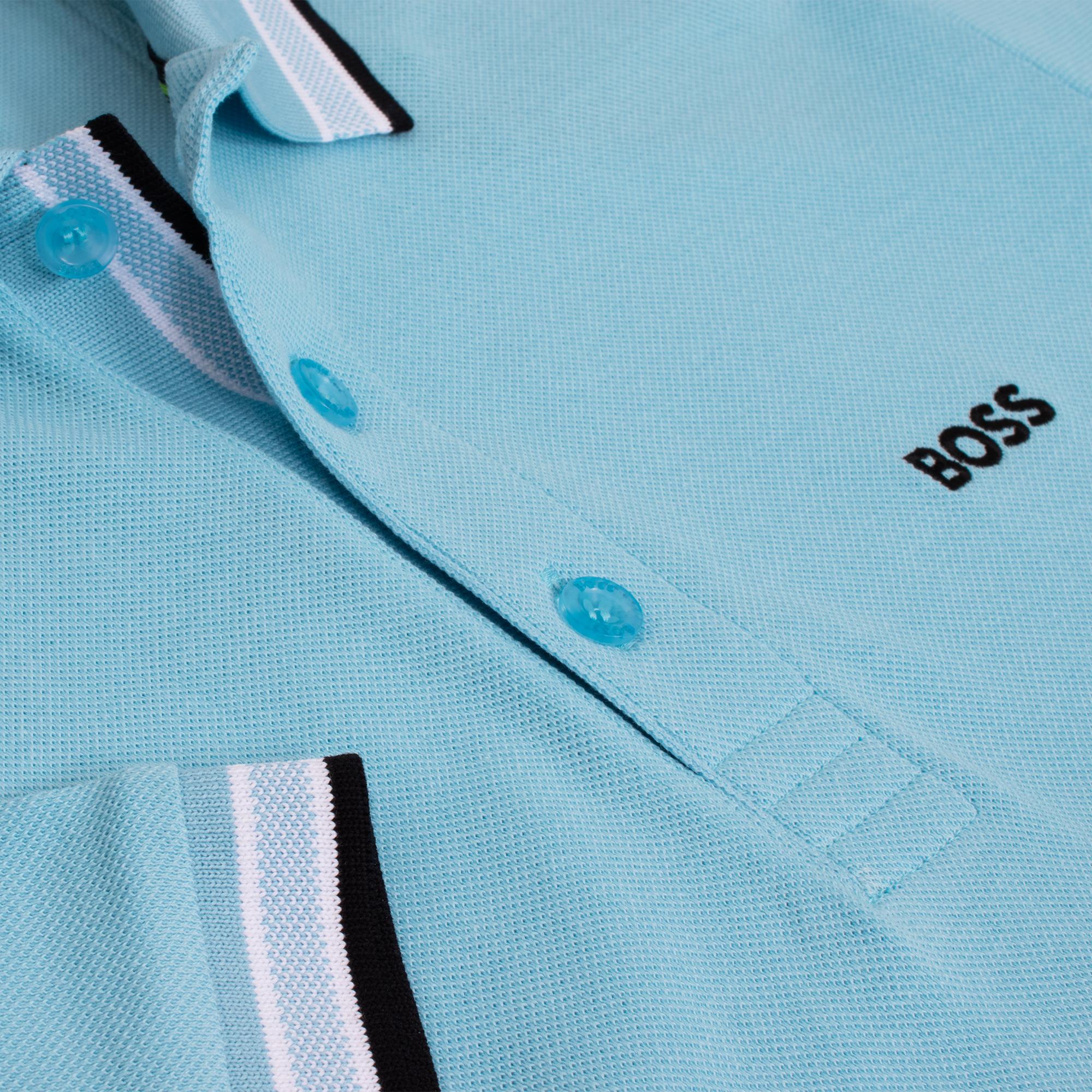 Boss Paddy Cotton Pique Mens Polo Shirt Light Pastel Blue