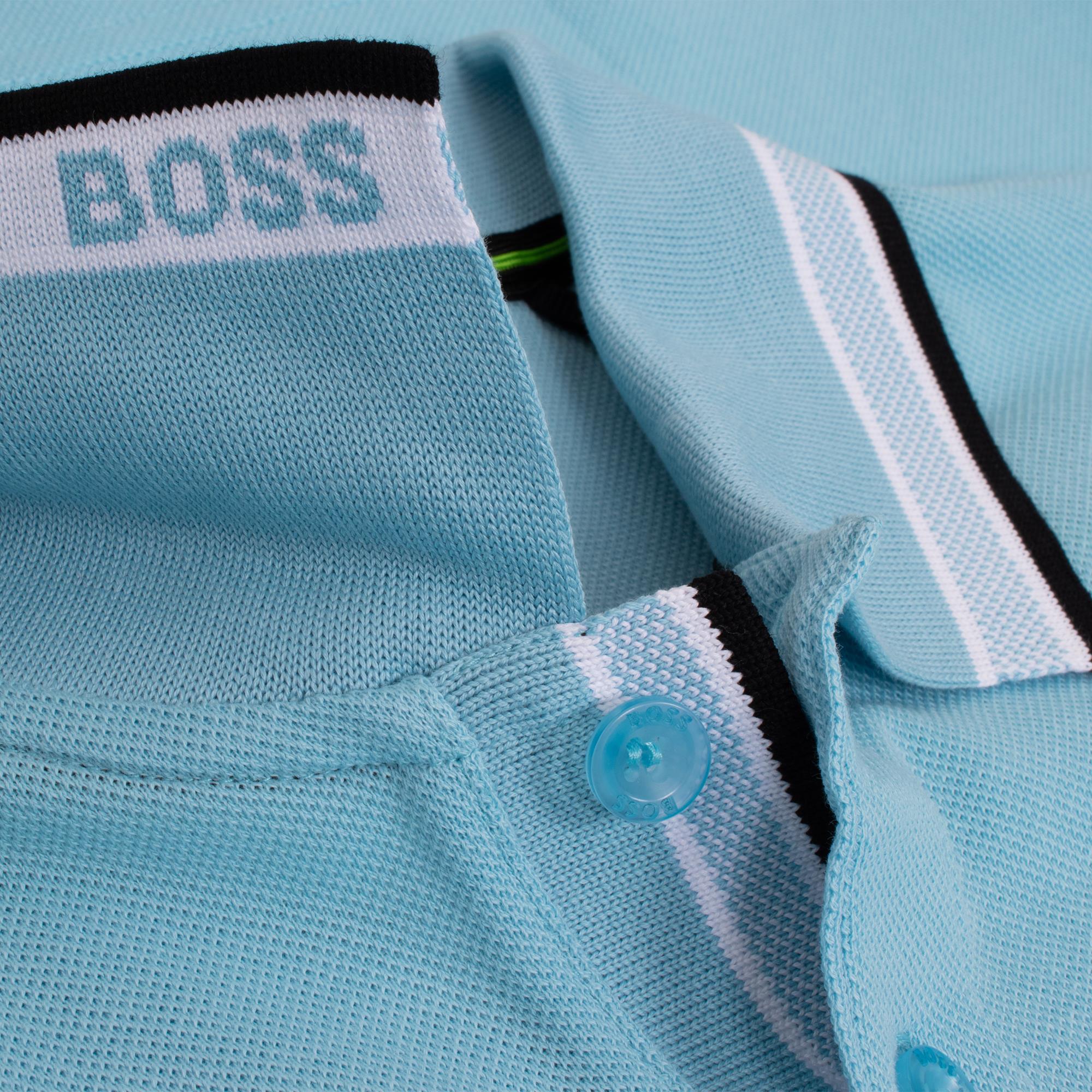 Boss Paddy Cotton Pique Mens Polo Shirt Light Pastel Blue