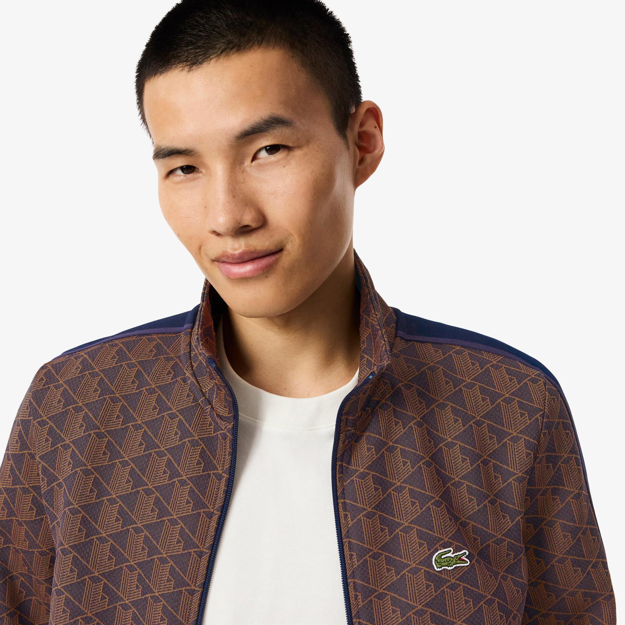 Mens Lacoste Paris Jacquard Monogram Zipped Sweatshirt Velvet