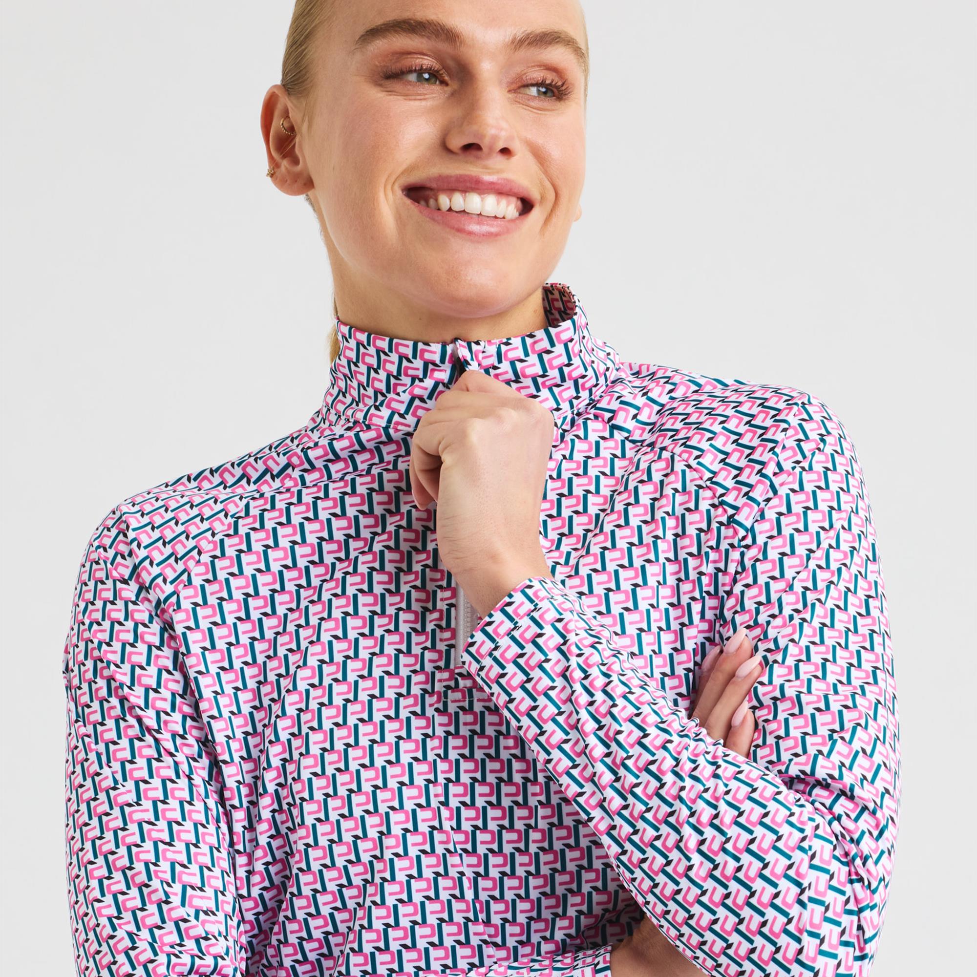 Rohnisch Addy Long Sleeve Ladies Polo Shirt Logo Rose