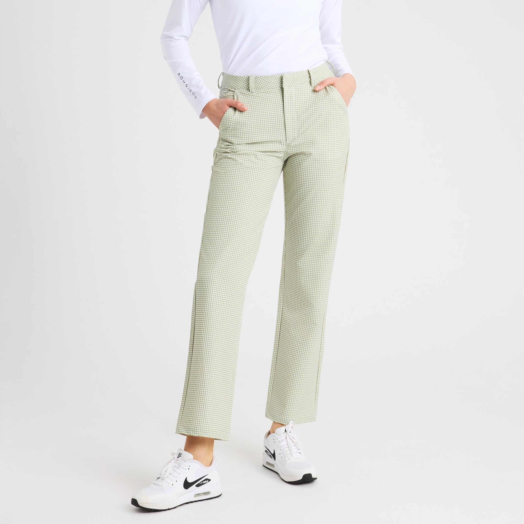 Rohnsich Fairway Brushed Ladies Winter Golf Trousers Minicheck Sage
