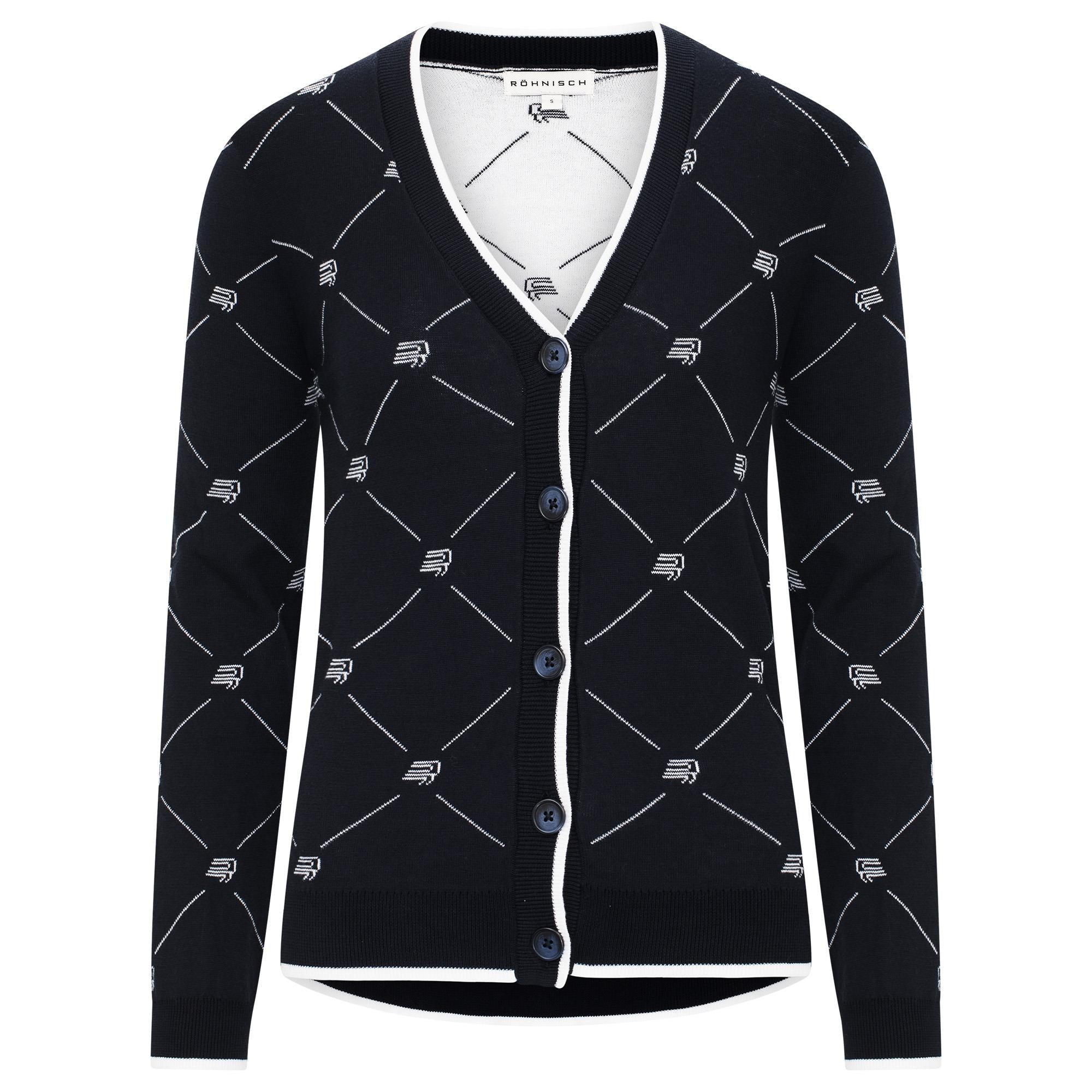Rohnisch R Logo Ladies Golf Cardigan R Check Navy