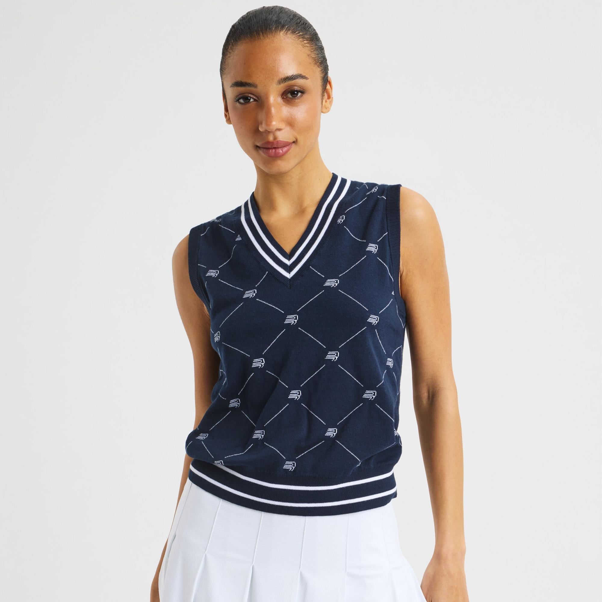 Rohnisch R Logo Ladies Golf Vest R Check Navy