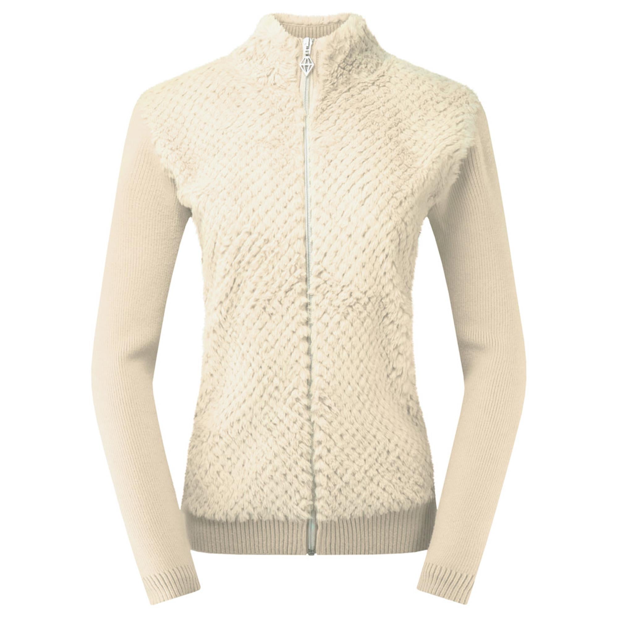 Pure Golf Ellisa Knitted Faux Fir Front Ladies Golf Mid Layer Limestone