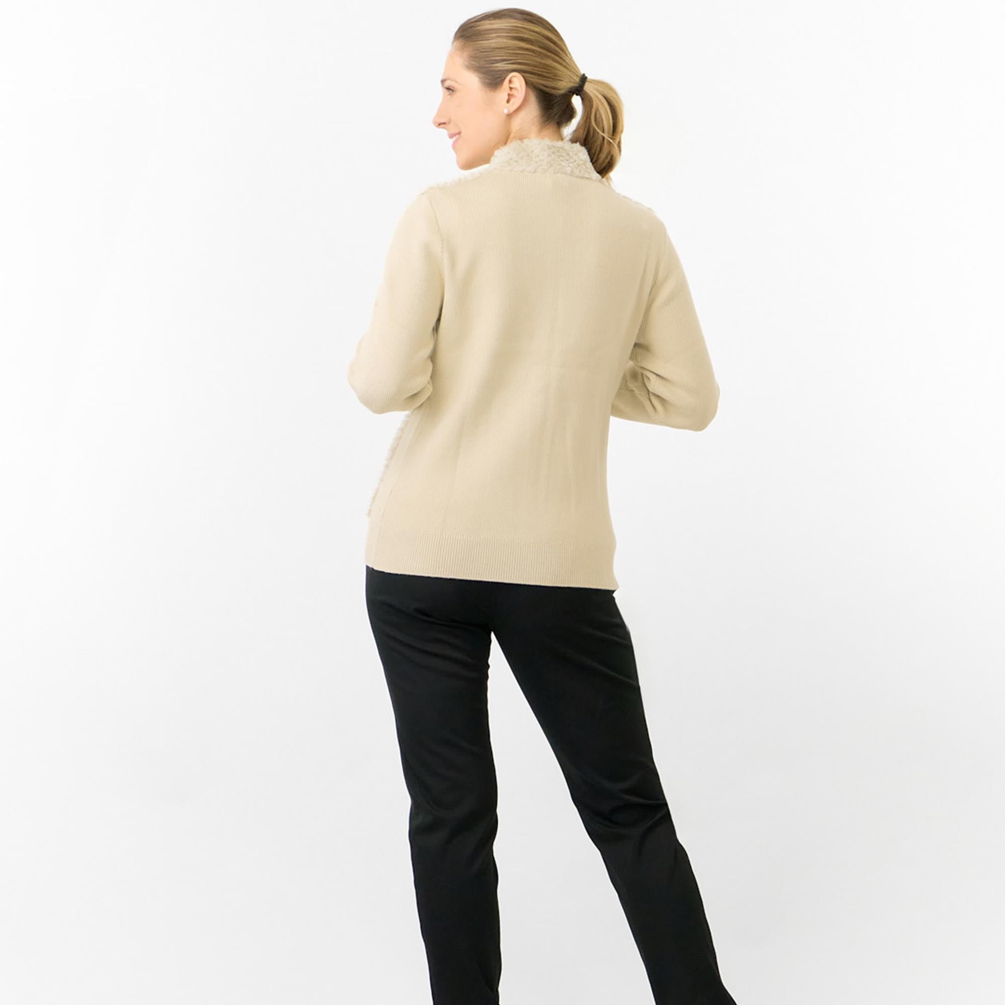 Pure Golf Ellisa Knitted Faux Fir Front Ladies Golf Mid Layer Limestone