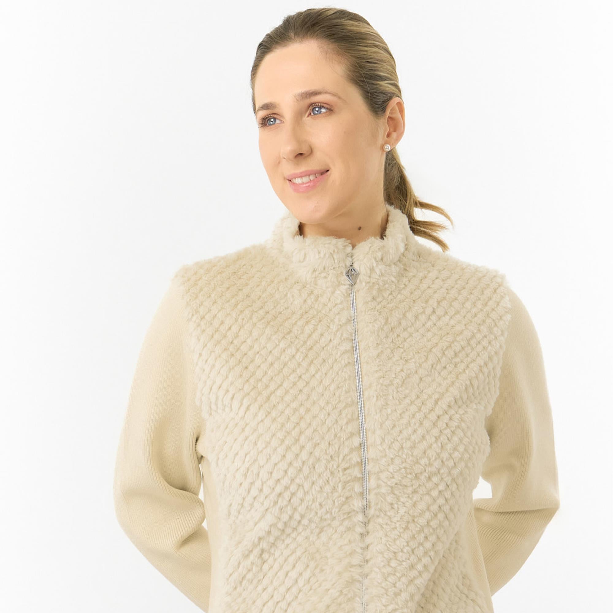 Pure Golf Ellisa Knitted Faux Fir Front Ladies Golf Mid Layer Limestone