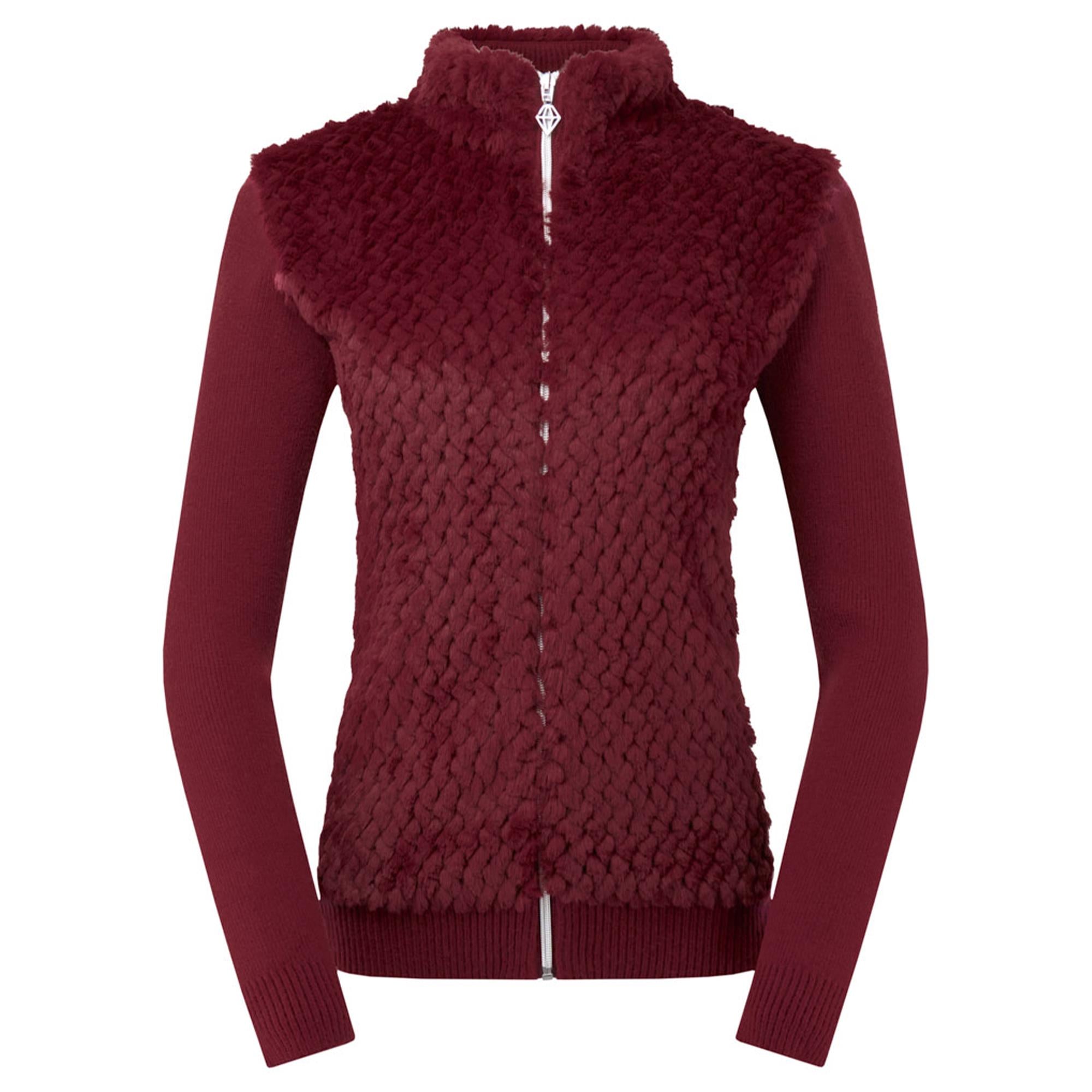 Pure Golf Ellisa Knitted Faux Fir Front Ladies Golf Mid Layer Merlot