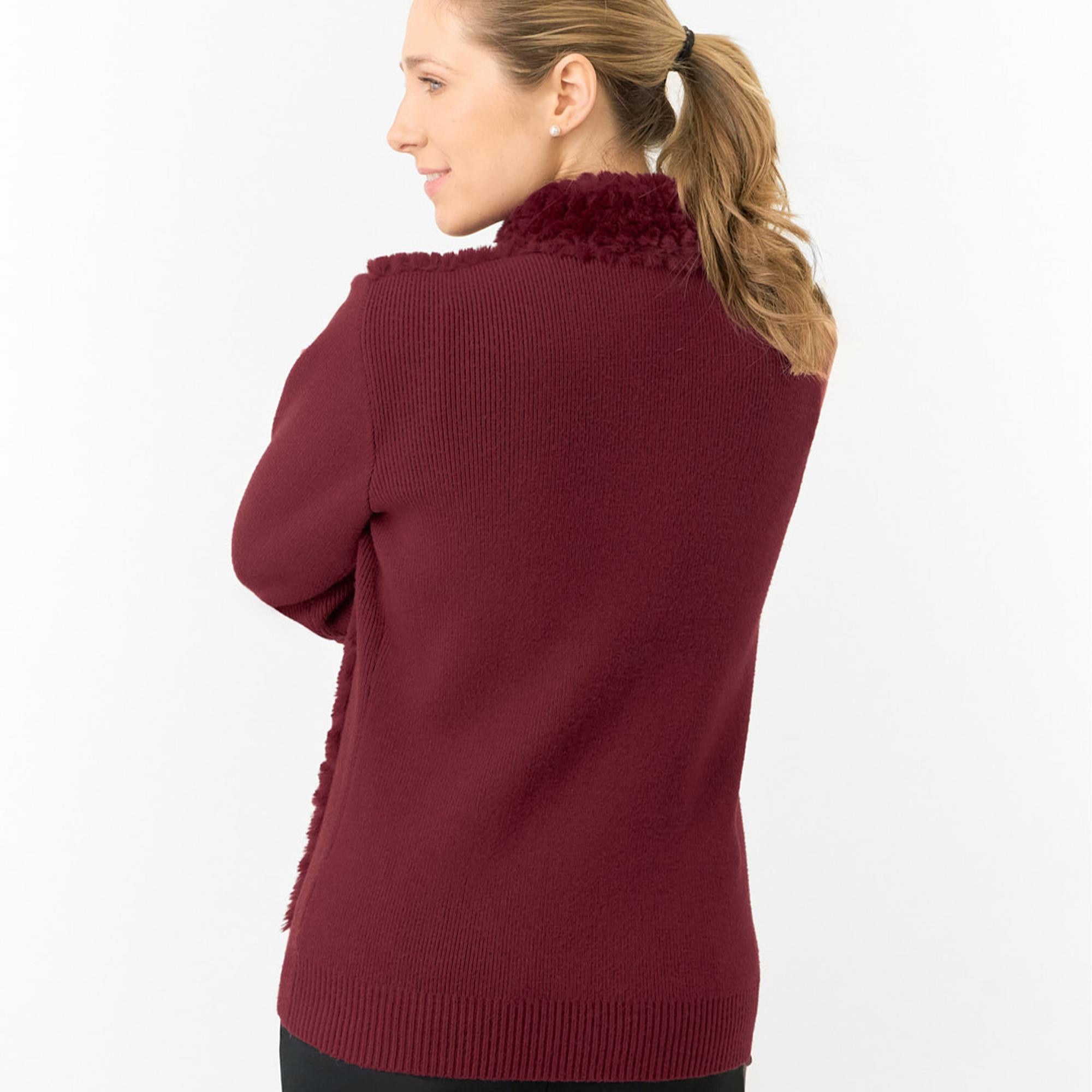 Pure Golf Ellisa Knitted Faux Fir Front Ladies Golf Mid Layer Merlot