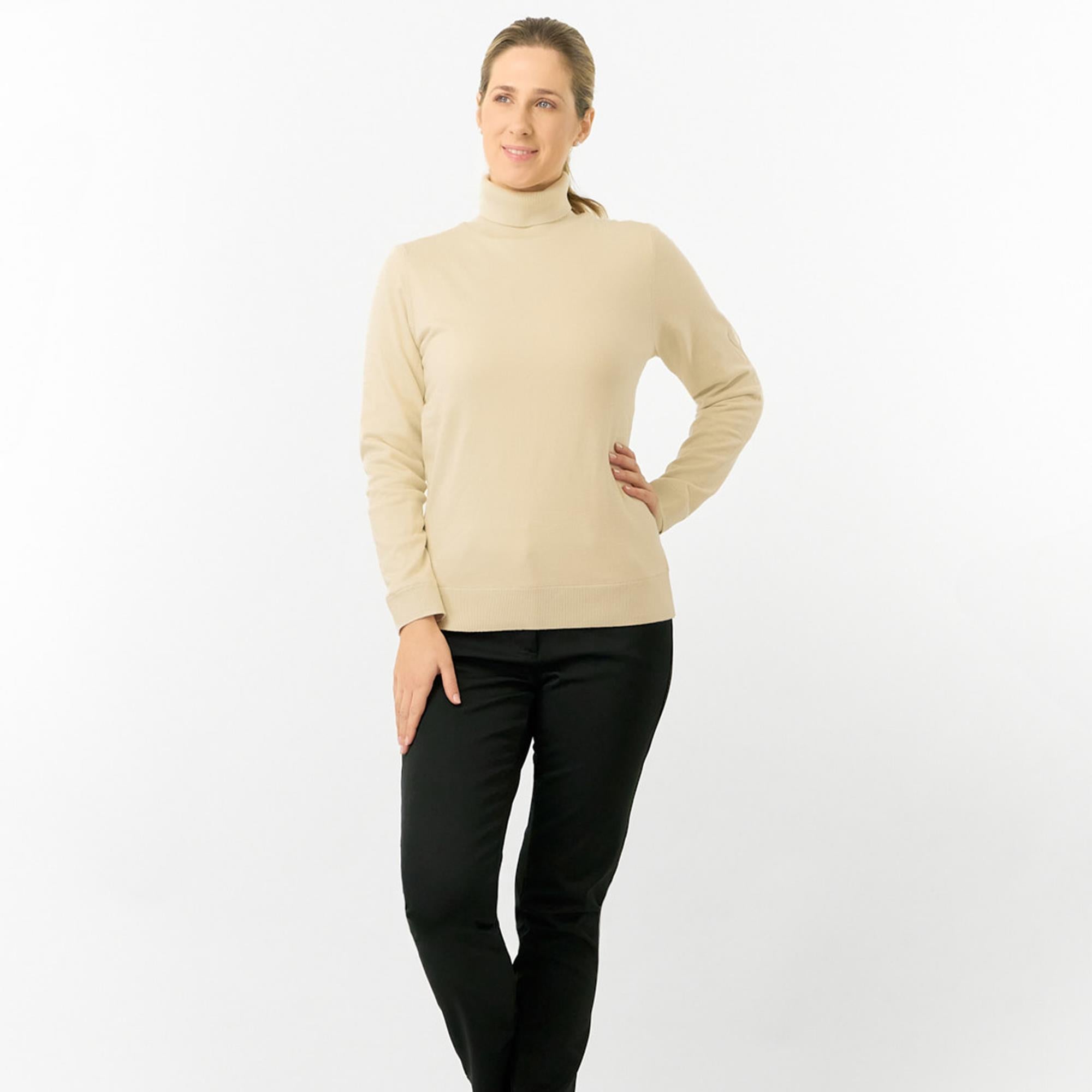Pure Golf Sarah Super Soft Roll Neck Faux Fur Lining Ladies Pullover Limestone