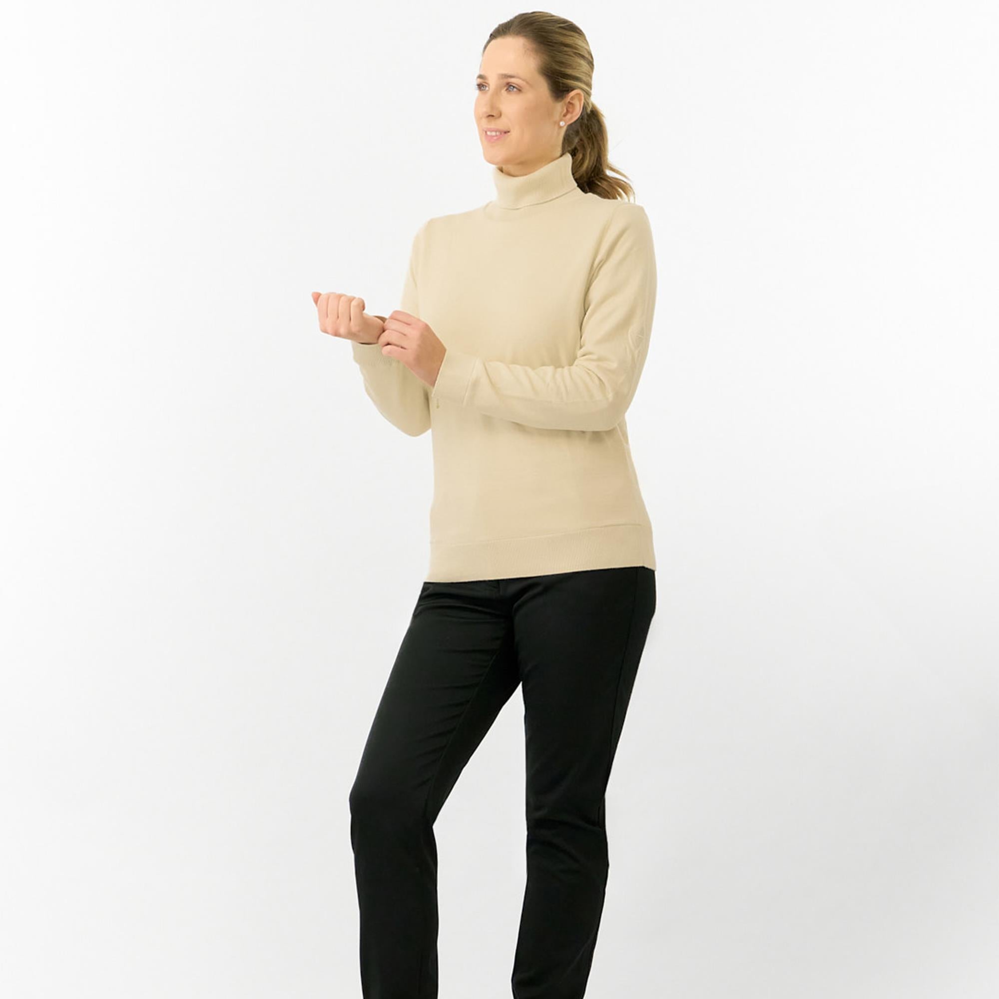 Pure Golf Sarah Super Soft Roll Neck Faux Fur Lining Ladies Pullover Limestone