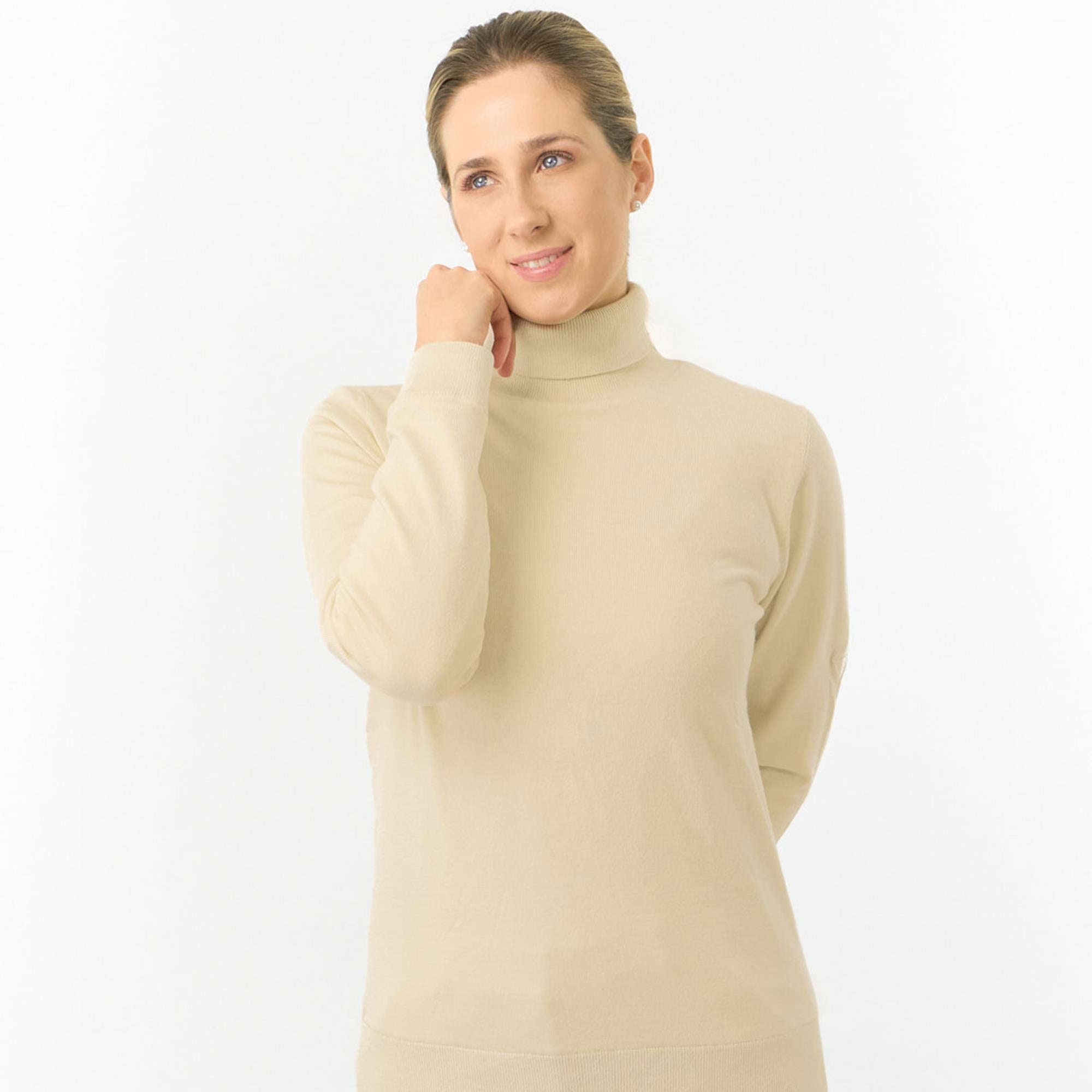 Pure Golf Sarah Super Soft Roll Neck Faux Fur Lining Ladies Pullover Limestone