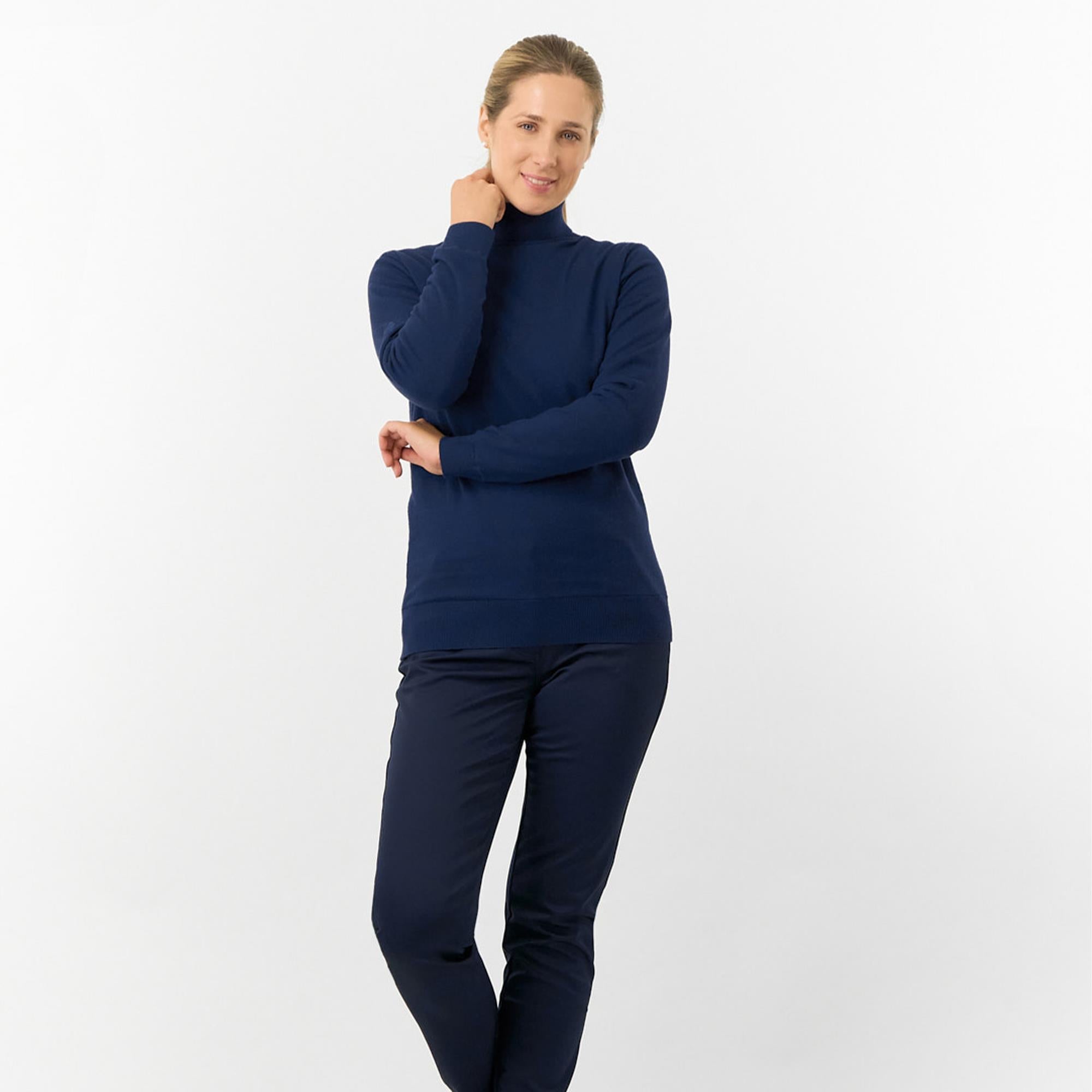 Pure Golf Sarah Super Soft Roll Neck Faux Fur Lining Ladies Pullover Navy