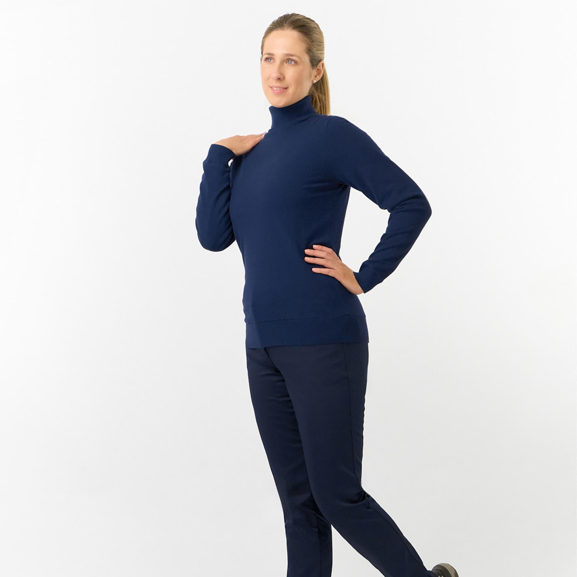 Pure Golf Sarah Super Soft Roll Neck Faux Fur Lining Ladies Pullover Navy