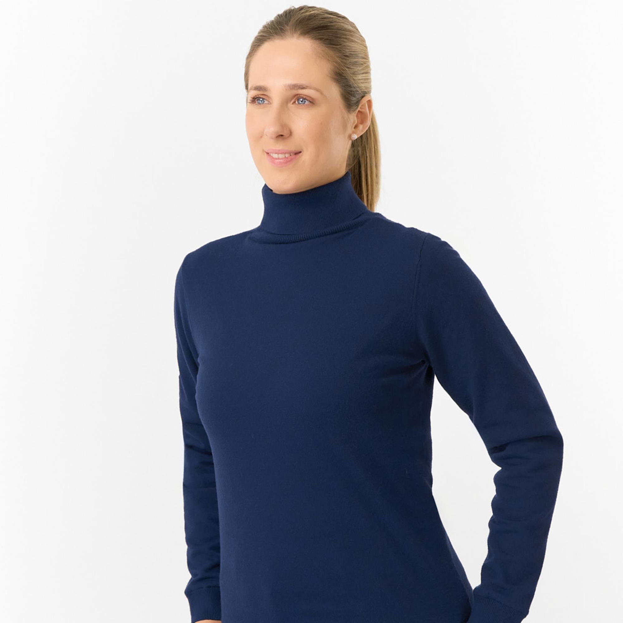Pure Golf Sarah Super Soft Roll Neck Faux Fur Lining Ladies Pullover Navy