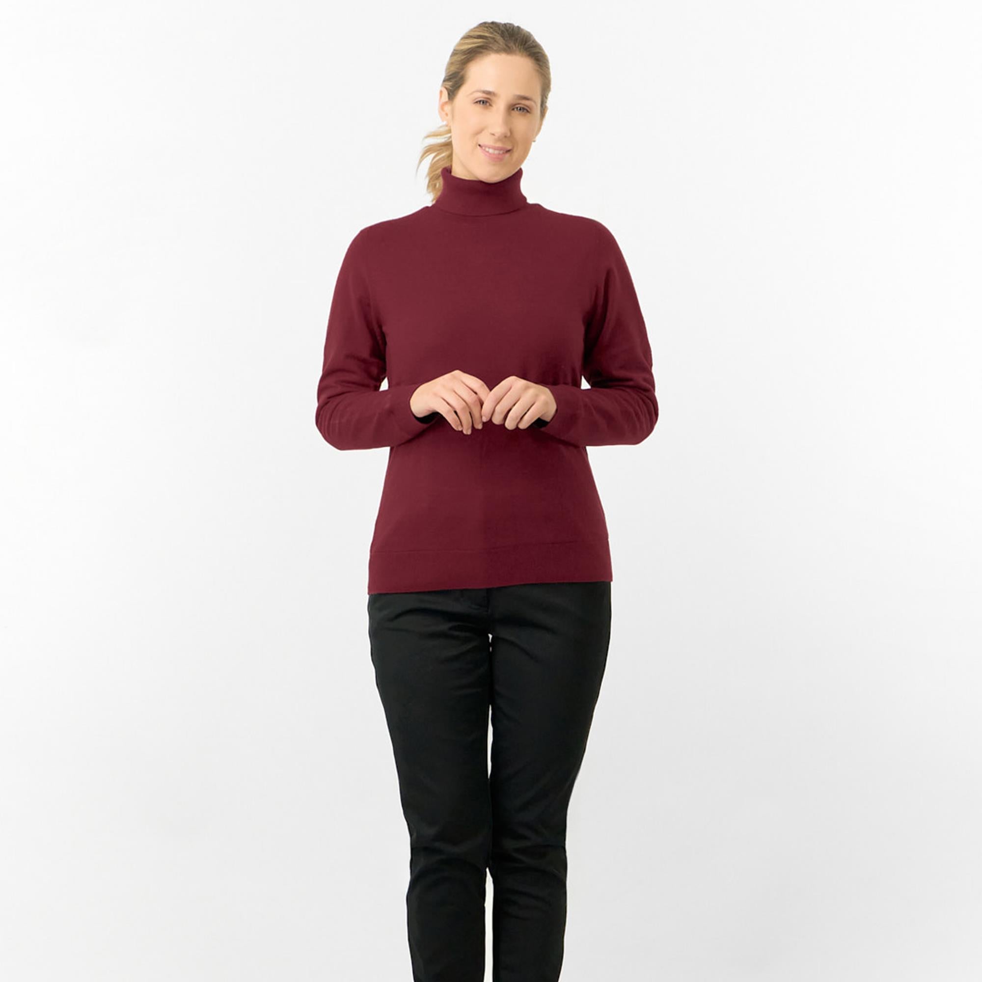 Pure Golf Sarah Super Soft Roll Neck Faux Fur Lining Ladies Pullover Merlot