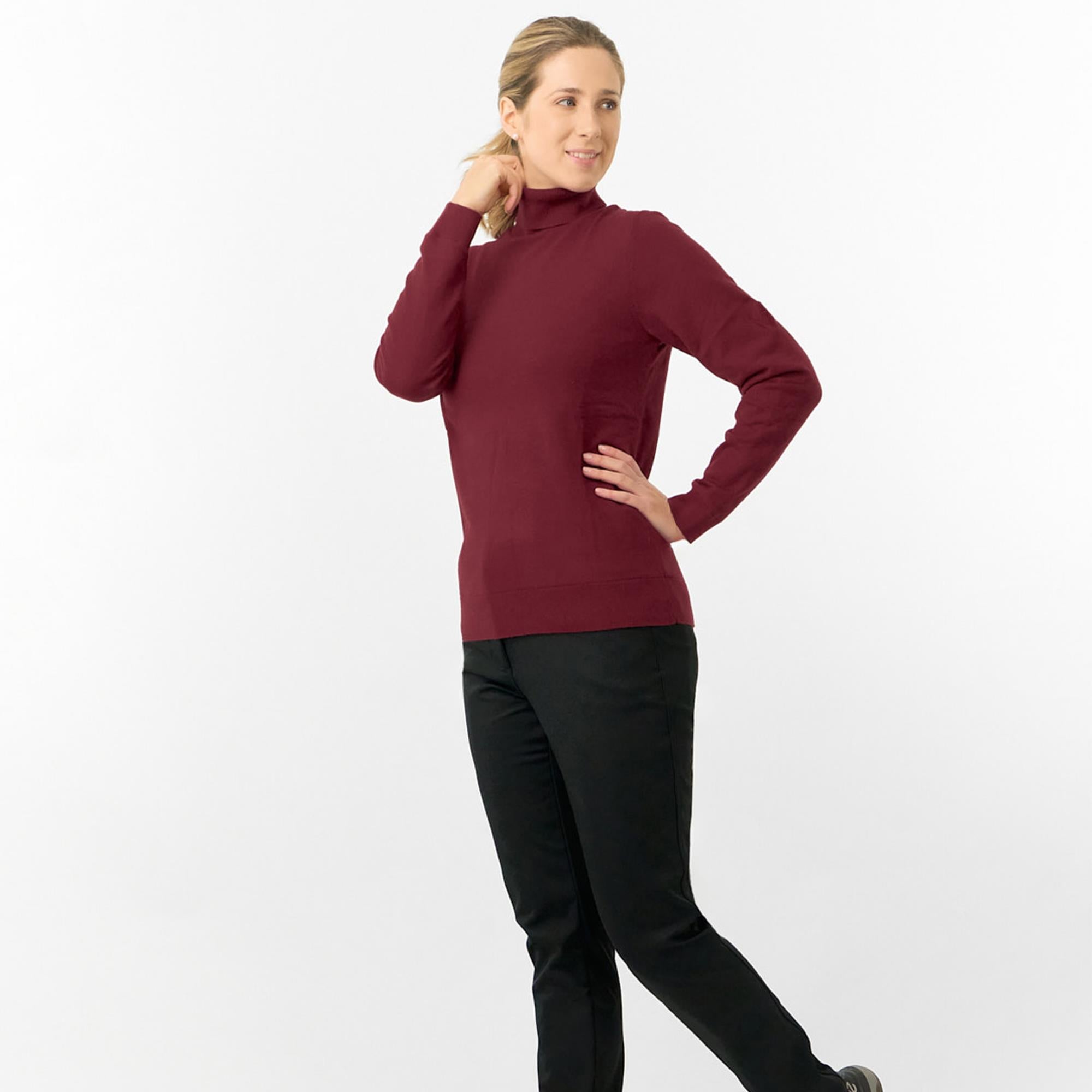 Pure Golf Sarah Super Soft Roll Neck Faux Fur Lining Ladies Pullover Merlot