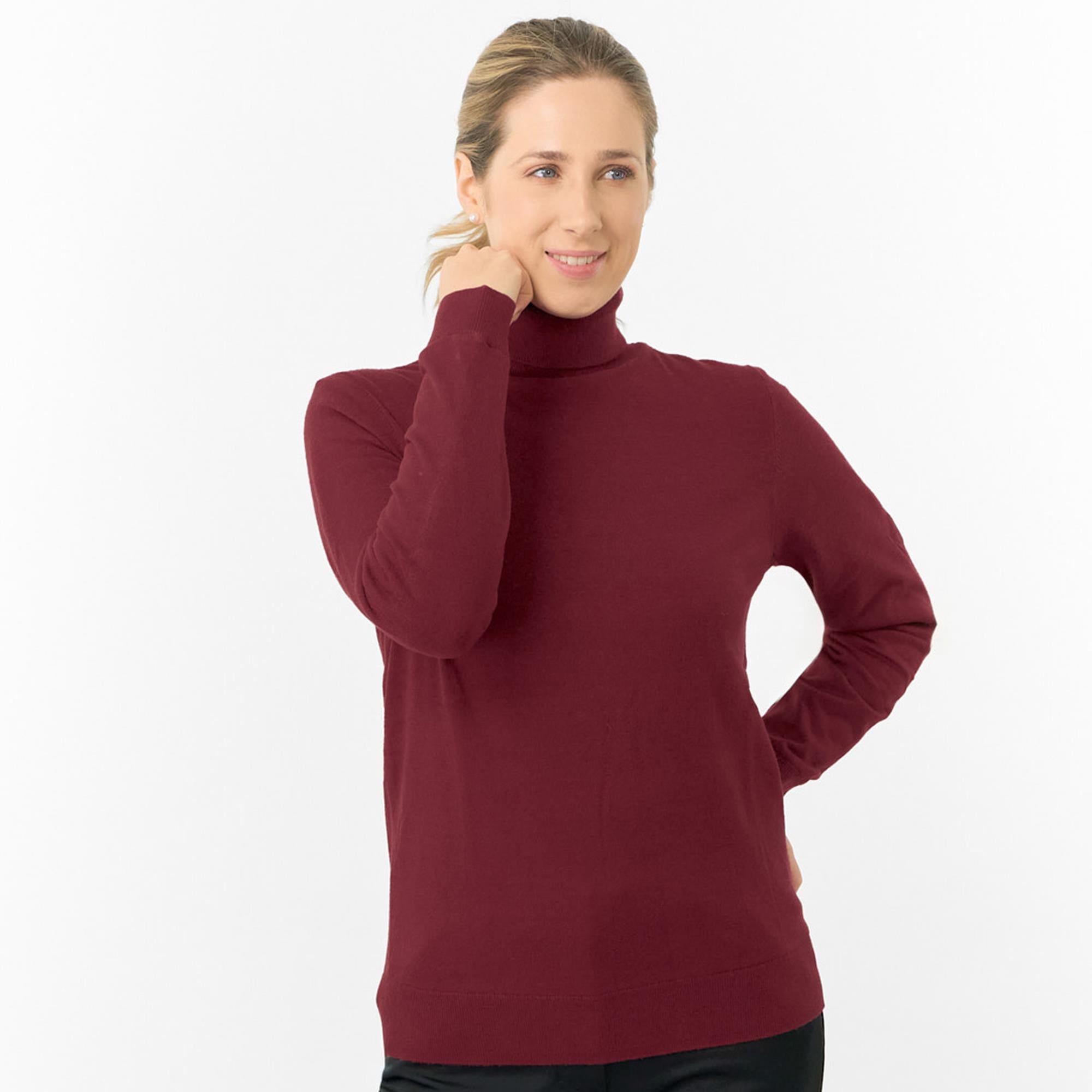 Pure Golf Sarah Super Soft Roll Neck Faux Fur Lining Ladies Pullover Merlot