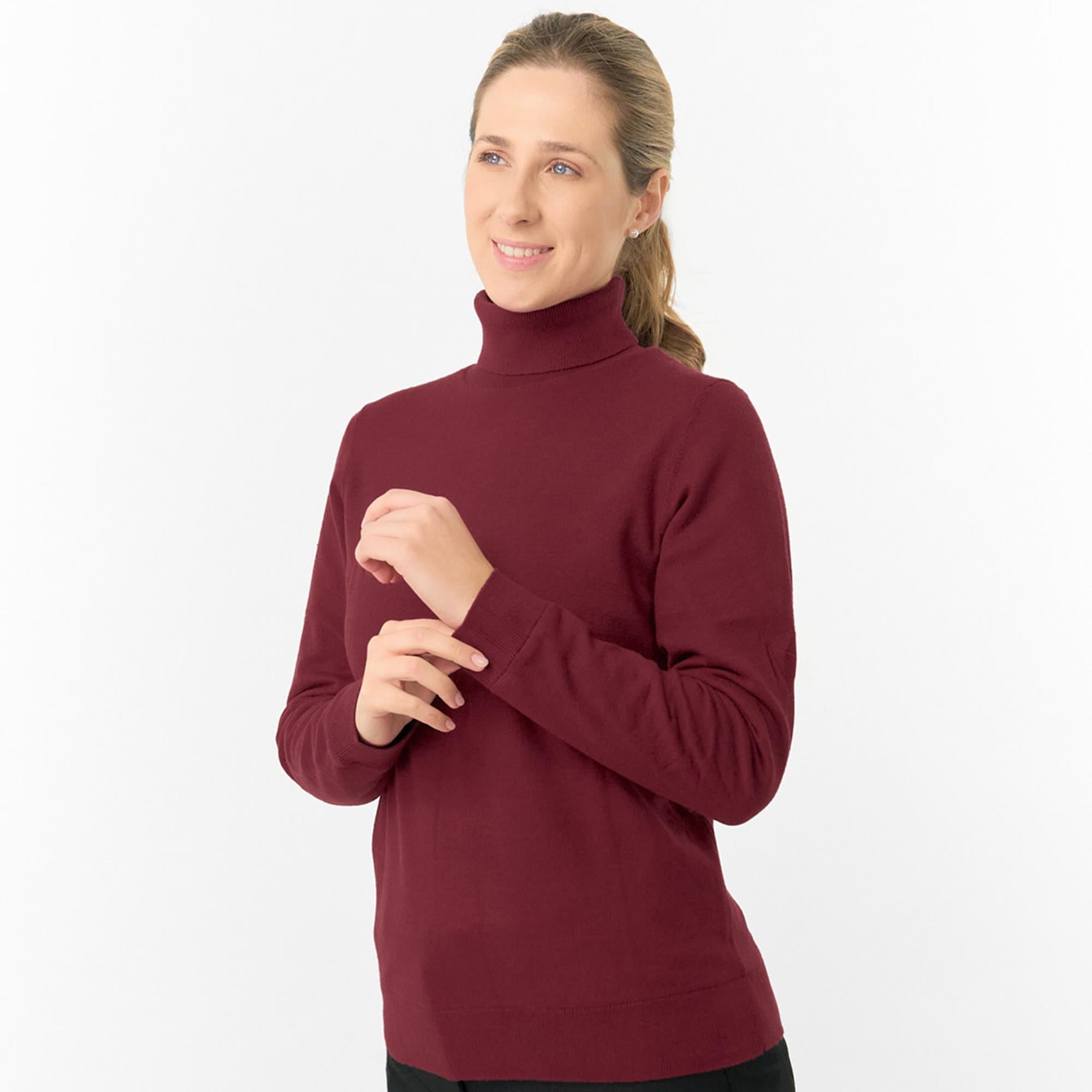 Pure Golf Sarah Super Soft Roll Neck Faux Fur Lining Ladies Pullover Merlot
