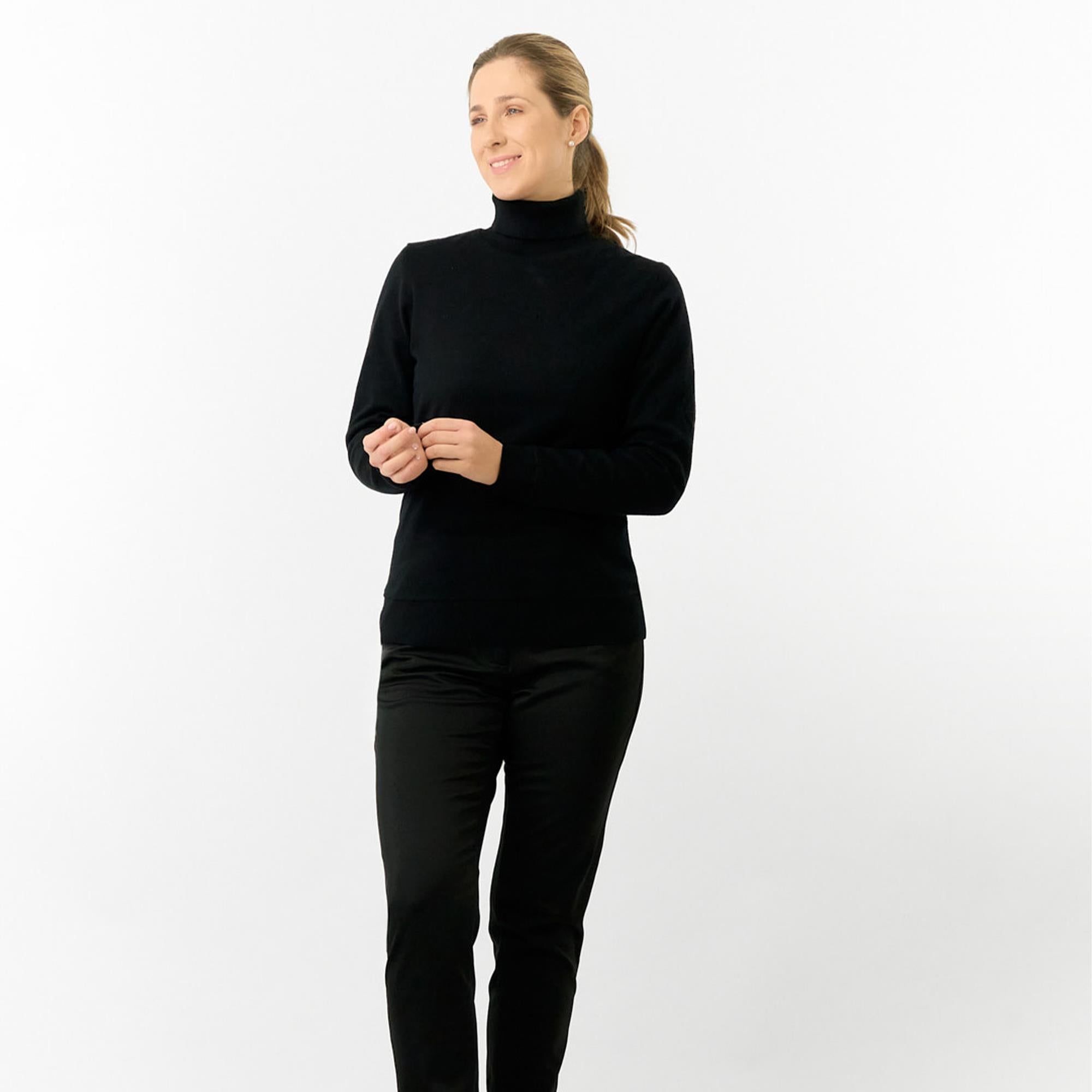 Pure Golf Sarah Super Soft Roll Neck Faux Fur Lining Ladies Pullover Black