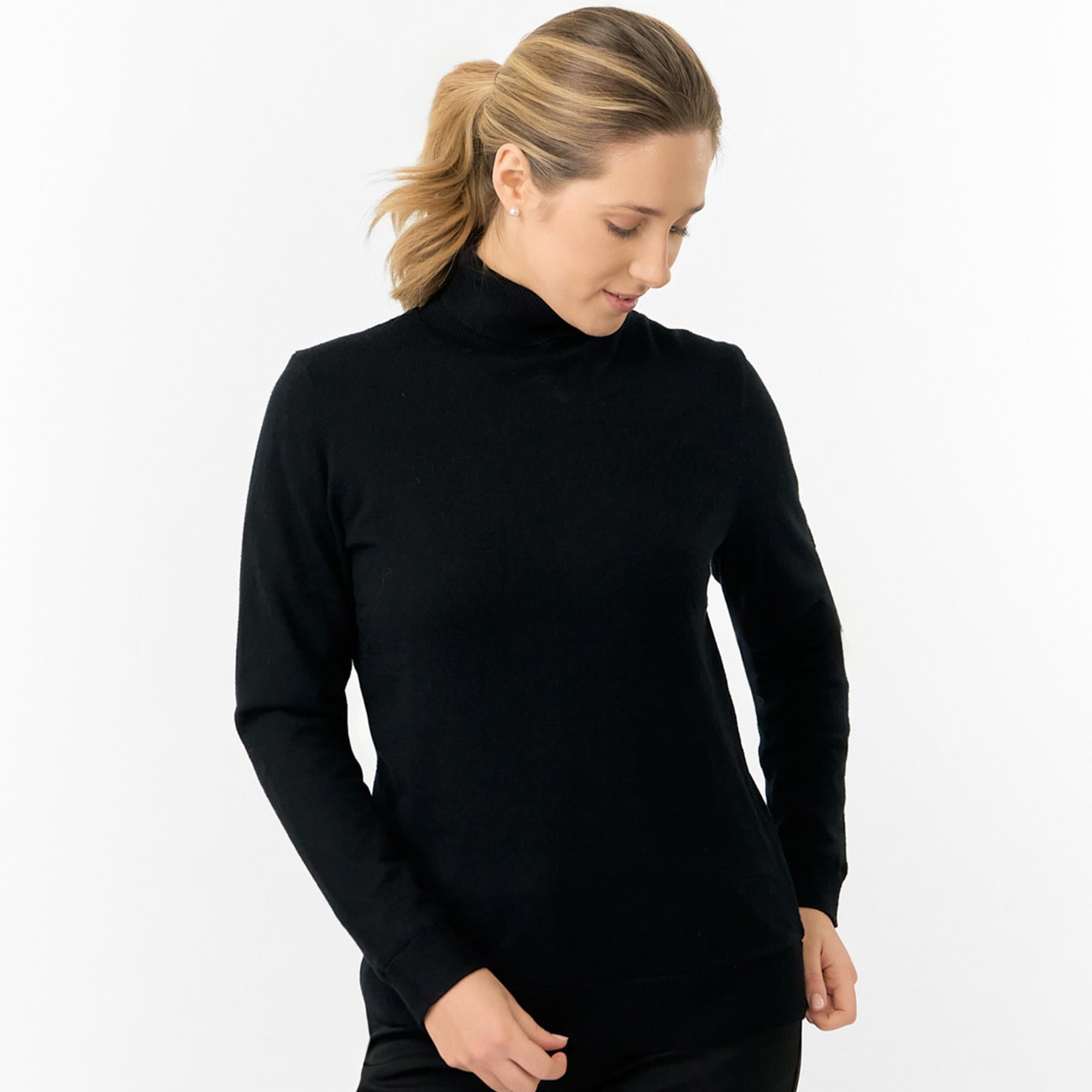 Pure Golf Sarah Super Soft Roll Neck Faux Fur Lining Ladies Pullover Black