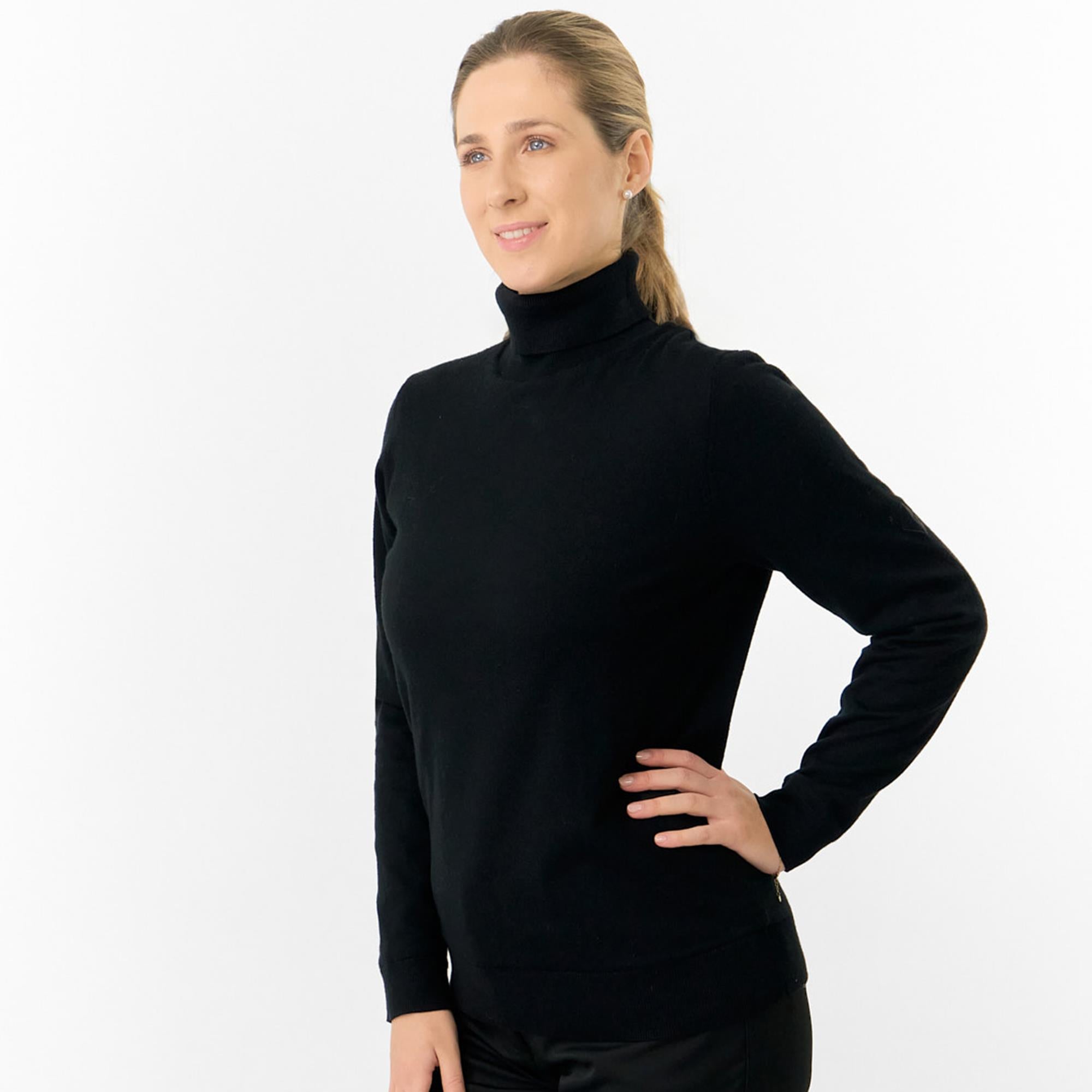 Pure Golf Sarah Super Soft Roll Neck Faux Fur Lining Ladies Pullover Black