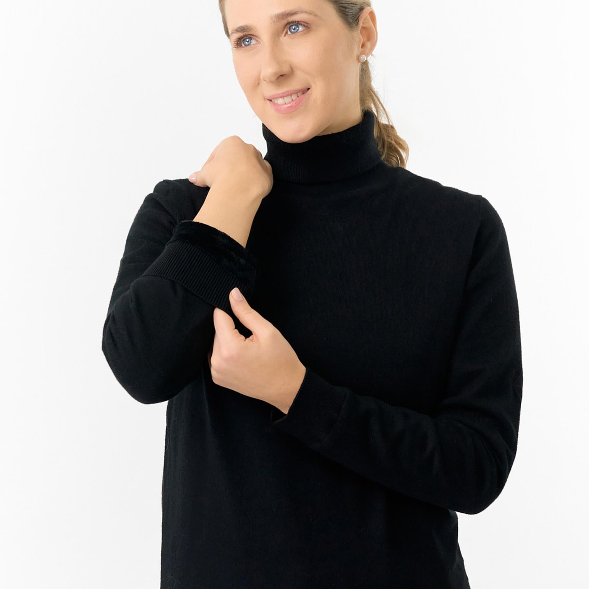 Pure Golf Sarah Super Soft Roll Neck Faux Fur Lining Ladies Pullover Black