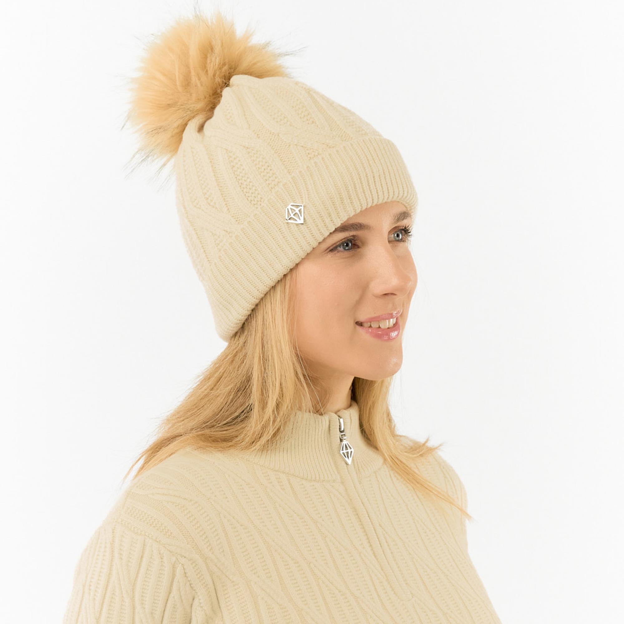 Pure Golf Suzie Margot Knit Waterproof Ladies Bobble Hat Limestone