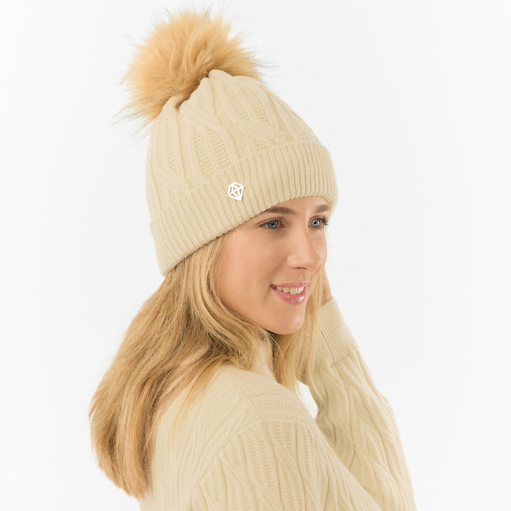 Pure Golf Suzie Margot Knit Waterproof Ladies Bobble Hat Limestone