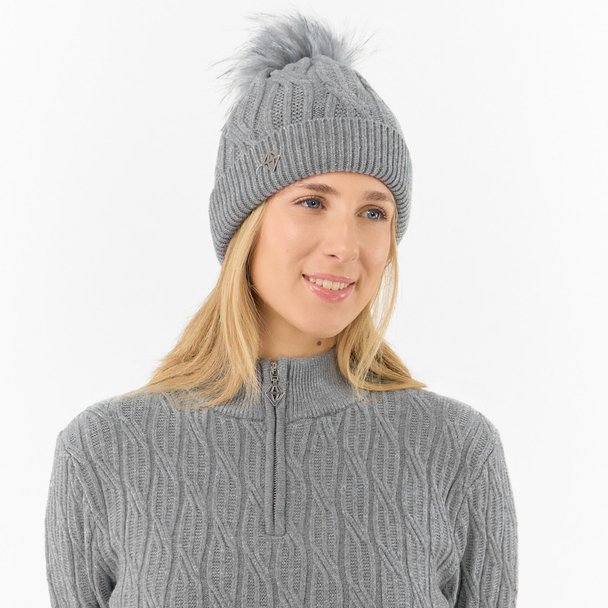 Pure Golf Suzie Margot Knit Waterproof Ladies Bobble Hat Charcoal Grey