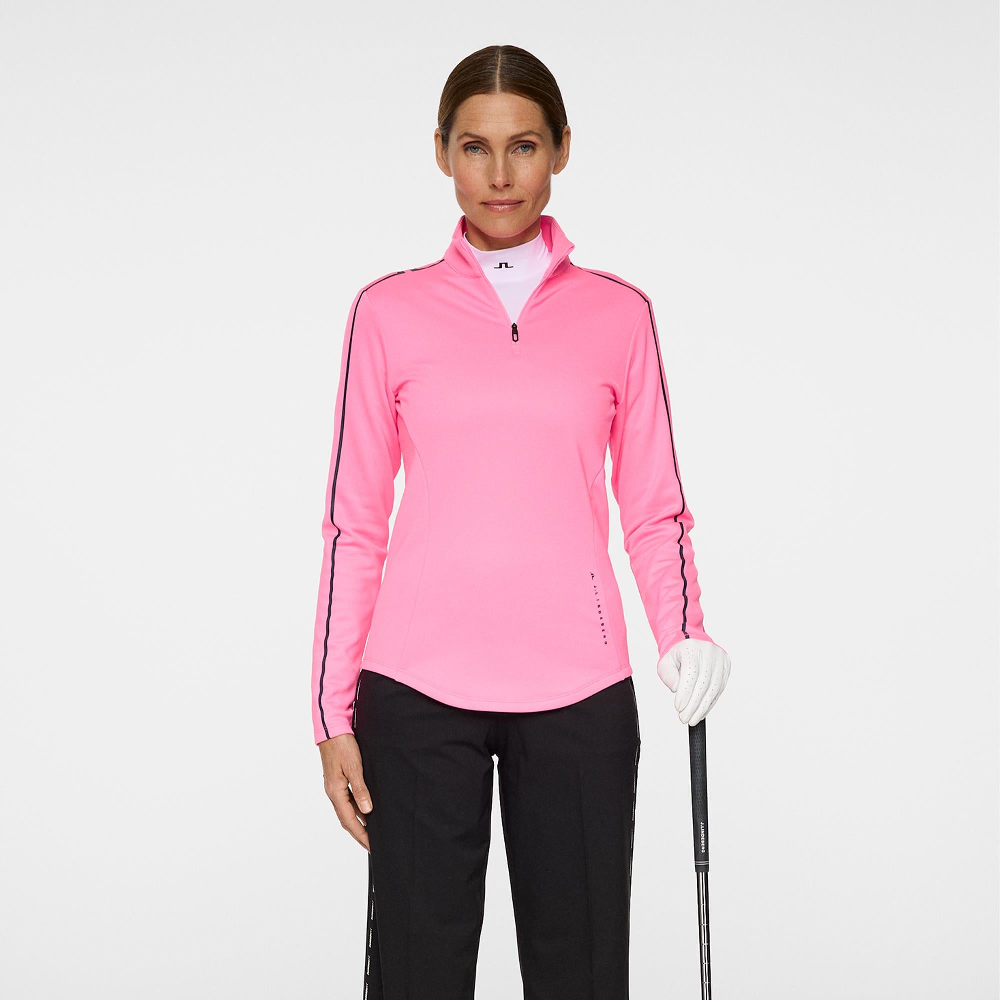 J Lindeberg Nefe Quarter Zip Ladies Golf Mid Layer Eosine Pink