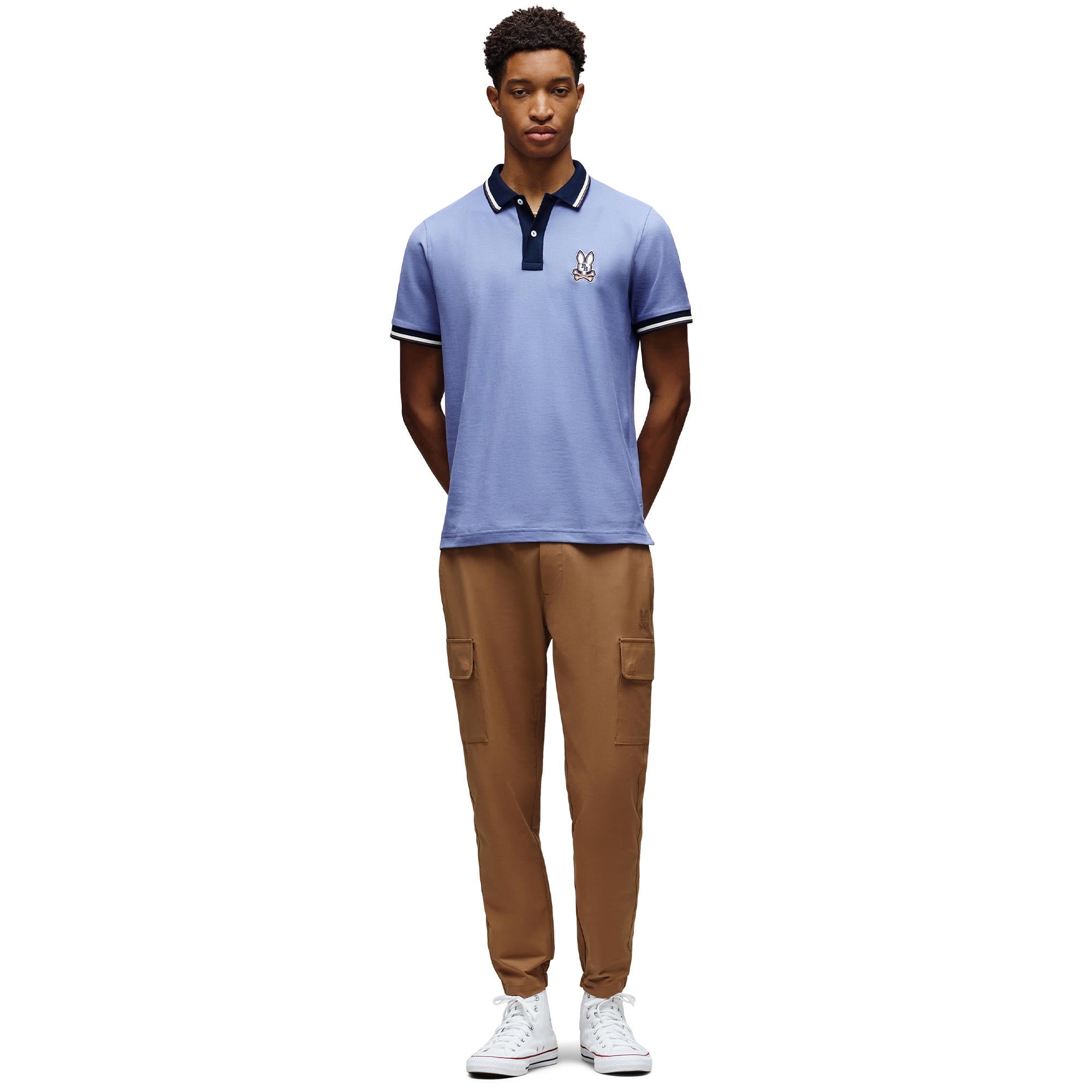 Psycho Bunny Wade Pique Mens Polo Shirt Blue Ice