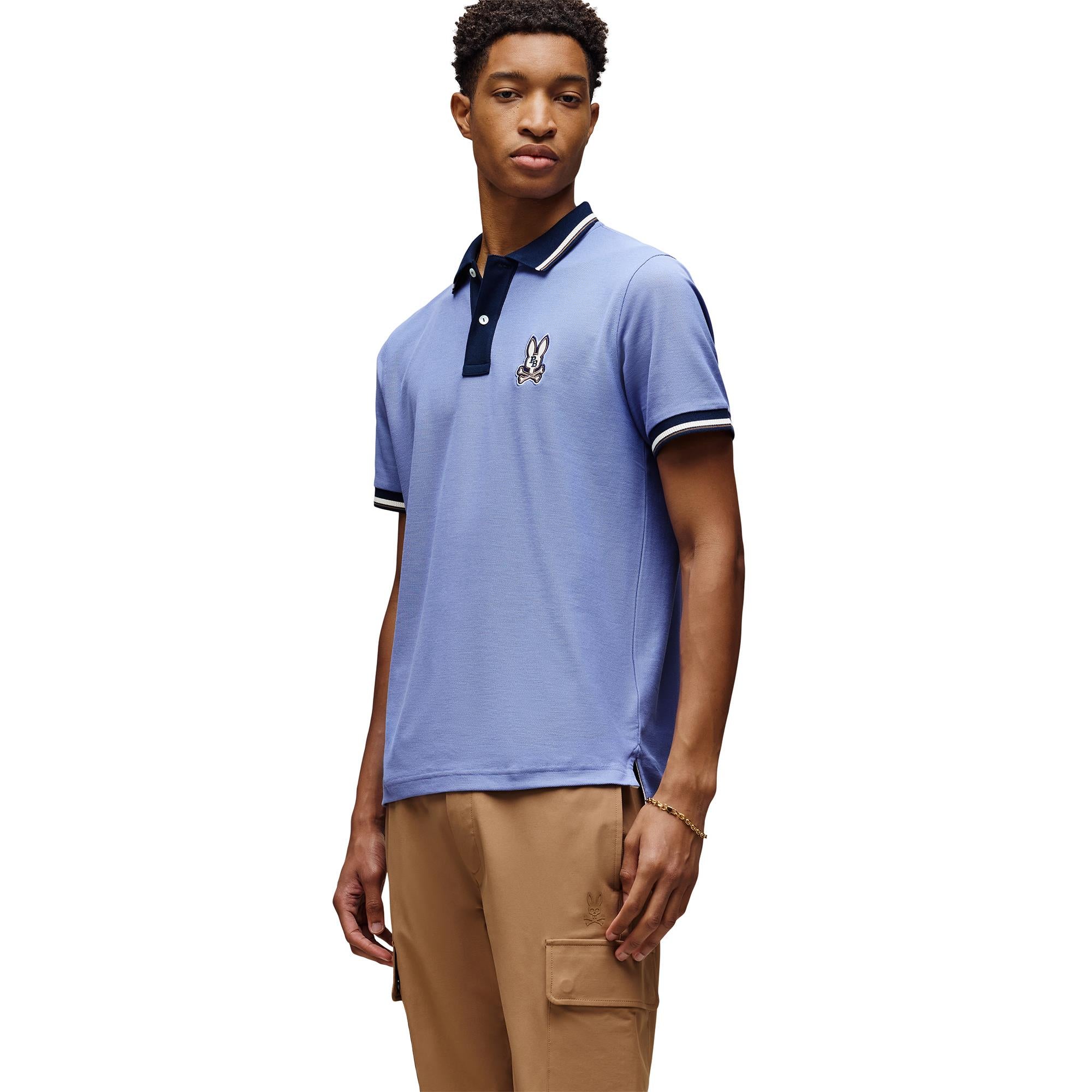 Psycho Bunny Wade Pique Mens Polo Shirt Blue Ice