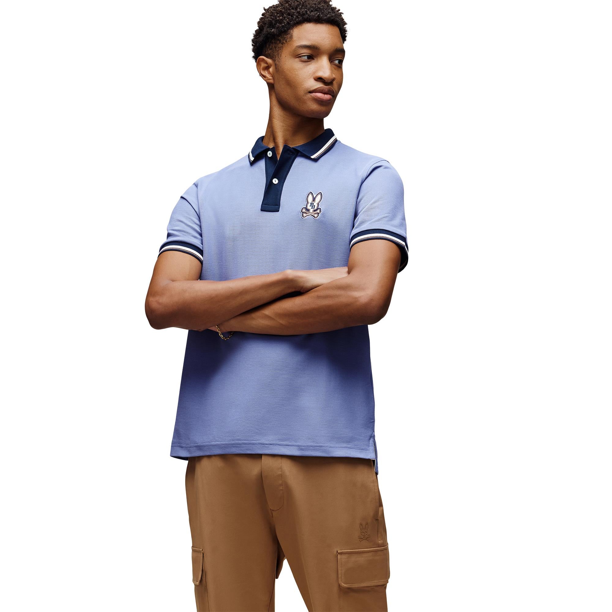 Psycho Bunny Wade Pique Mens Polo Shirt Blue Ice