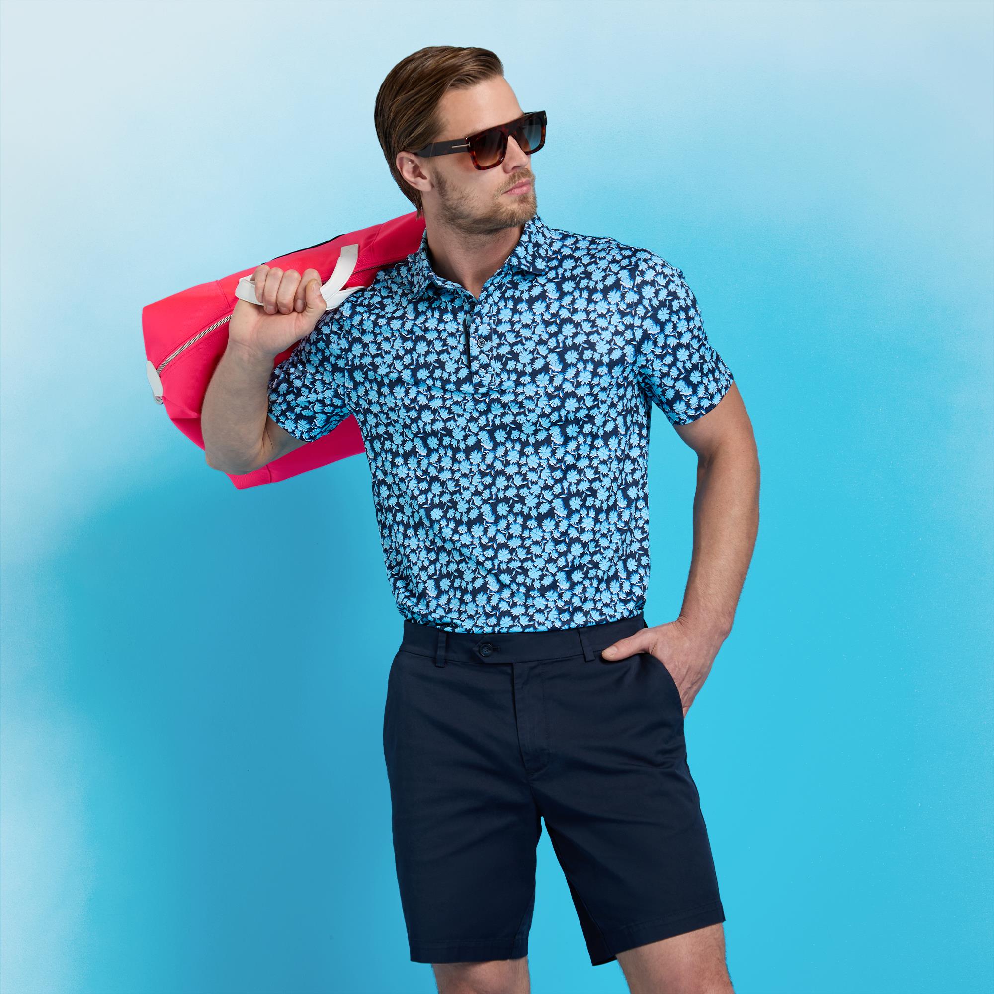 G/FORE Optical Floral Tech Stretch Jersey Mens Golf Polo Shirt Breeze