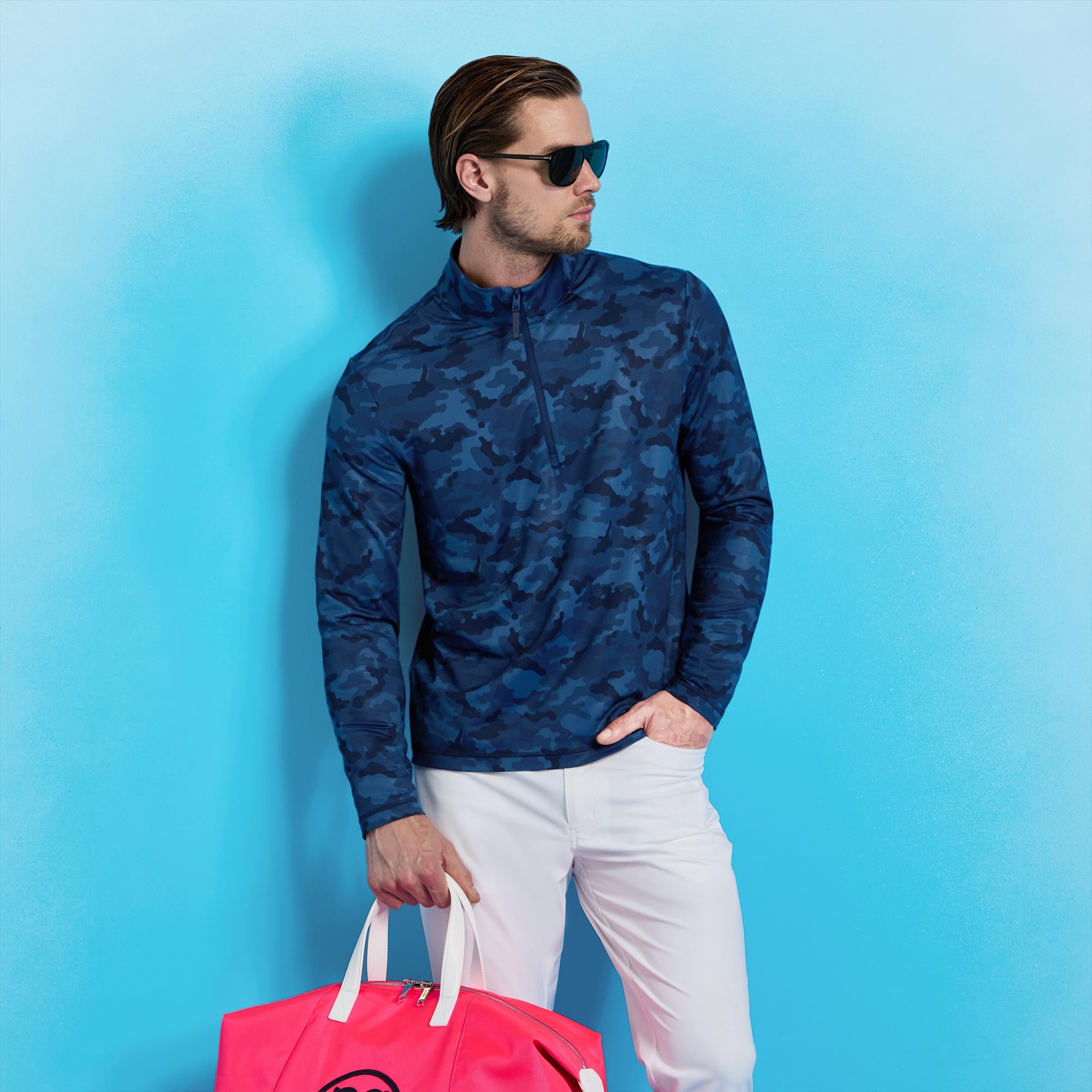 G/FORE Brushed Back Tech Terry Quarter Zip Mens Golf Pullover Twilight Camo