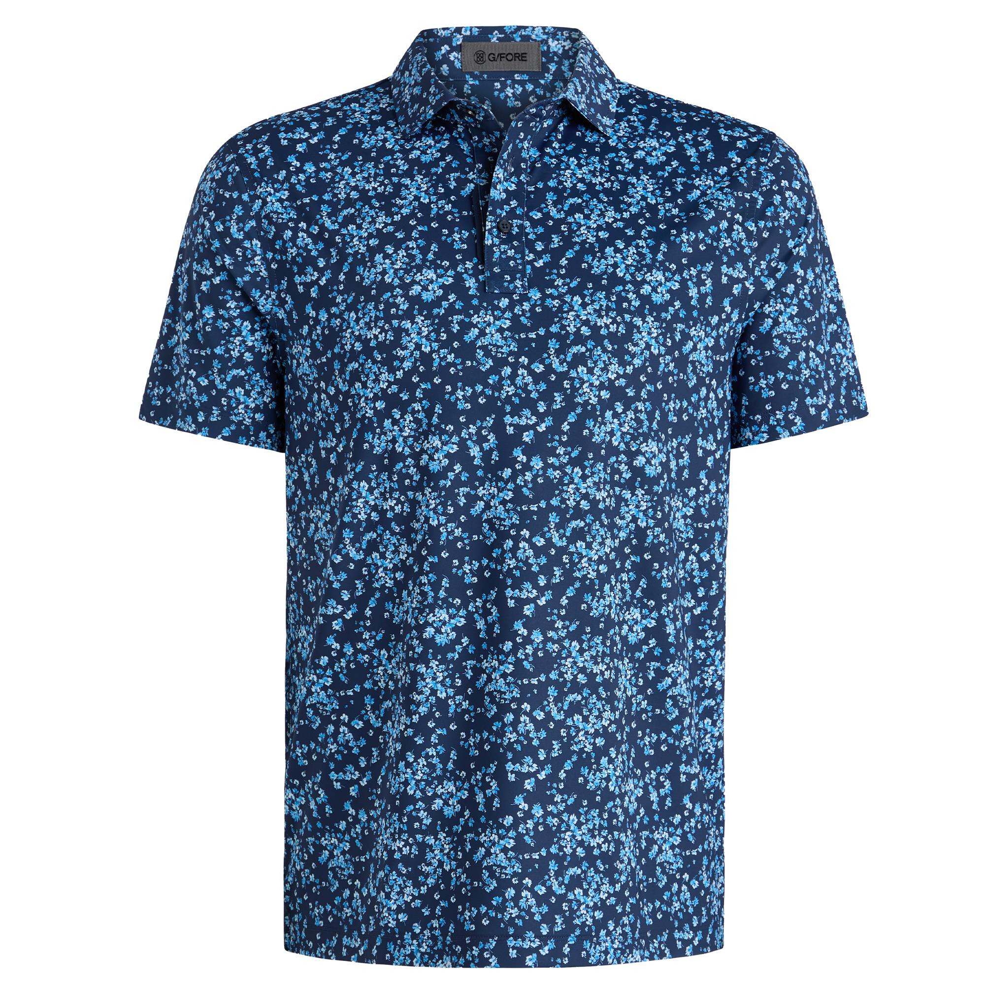 G/FORE Floral Print Tech Jersy Mens Golf Polo Shirt Azul