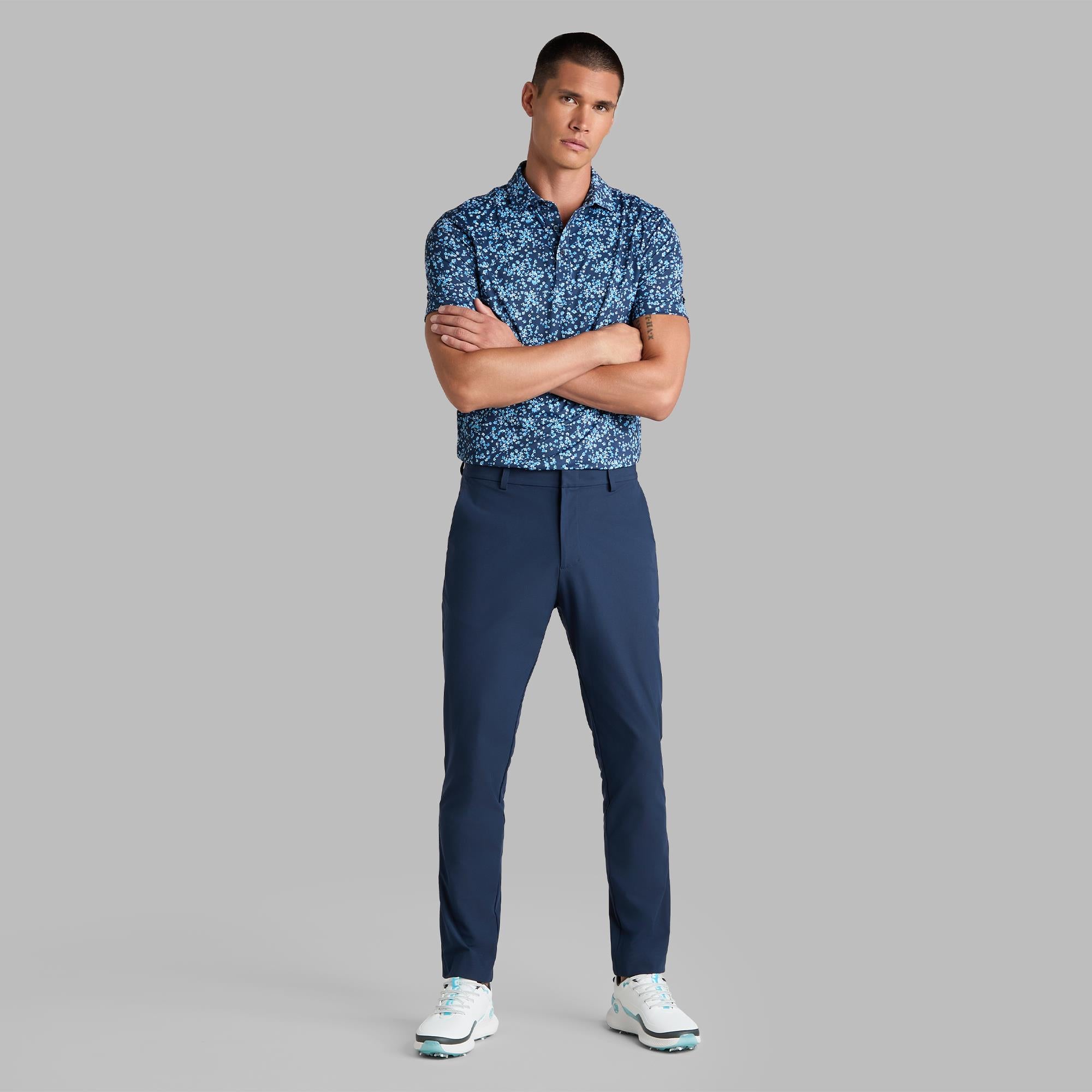 G/FORE Floral Print Tech Jersy Mens Golf Polo Shirt Azul