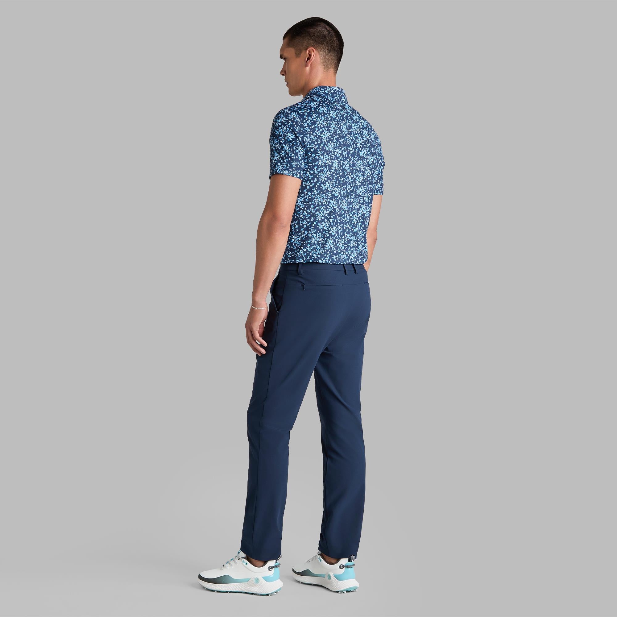 G/FORE Floral Print Tech Jersy Mens Golf Polo Shirt Azul