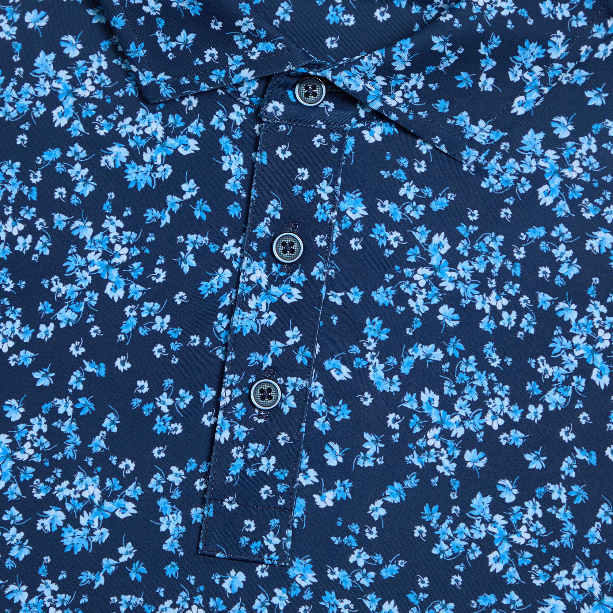 G/FORE Floral Print Tech Jersy Mens Golf Polo Shirt Azul