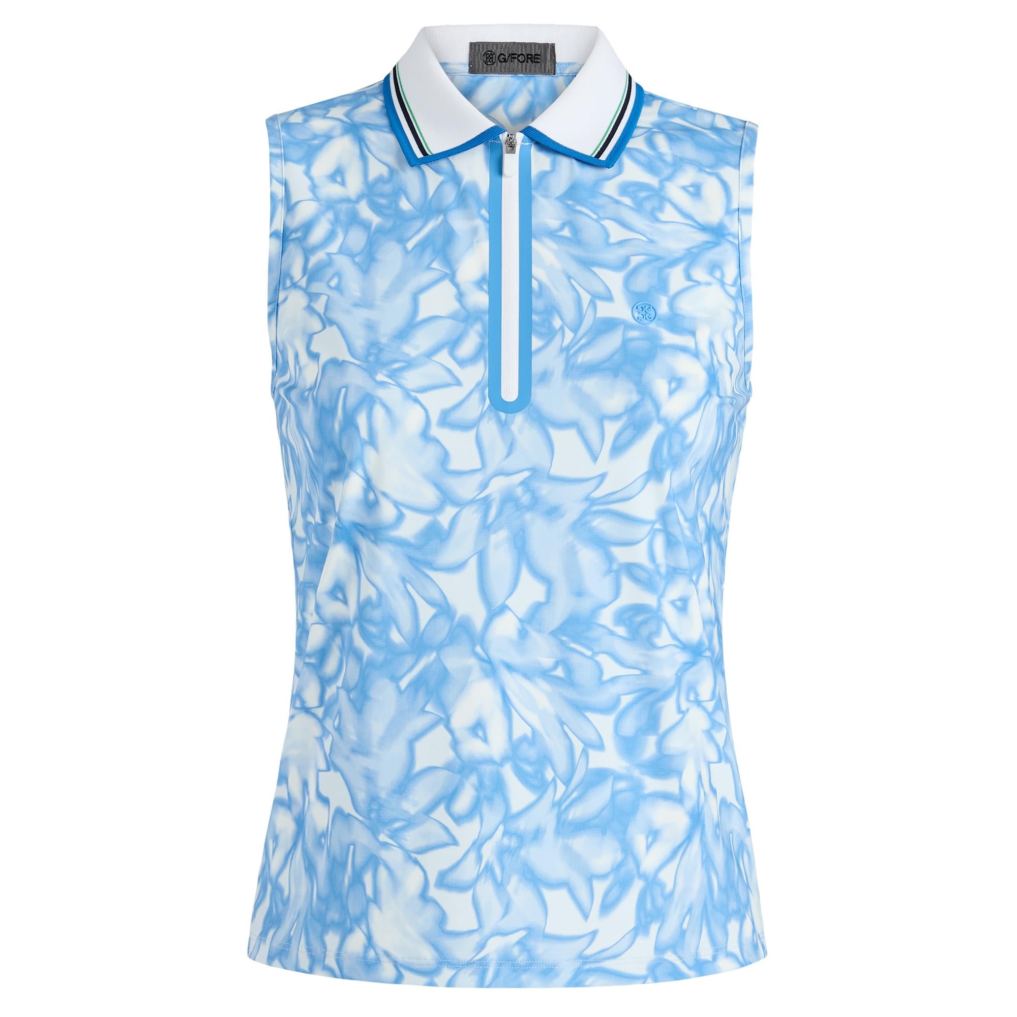 G/FORE Trippy Floral Print Silky Tech Nylon Ladies Sleeveless Golf Polo Shirt Azul