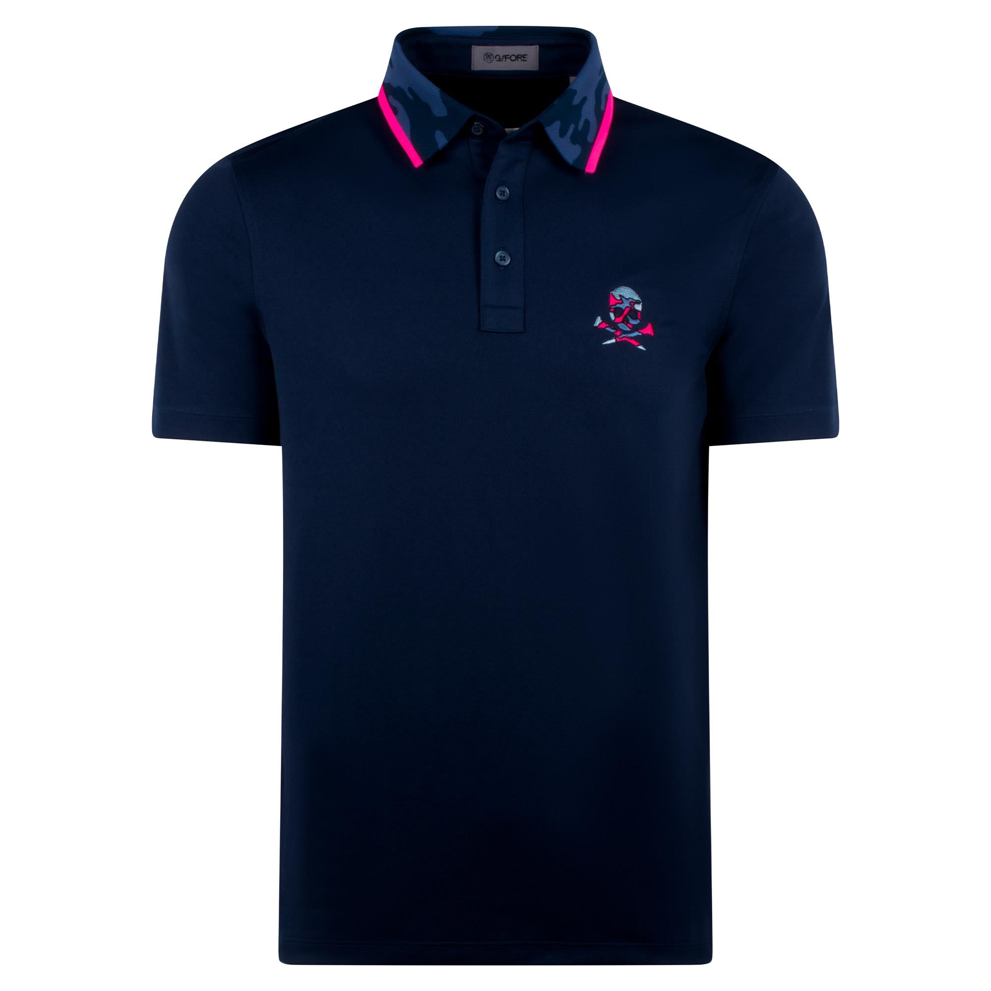G/FORE Camo Skull & T's Camo Collar Performance Pique Mens Golf Polo Shirt Twilight