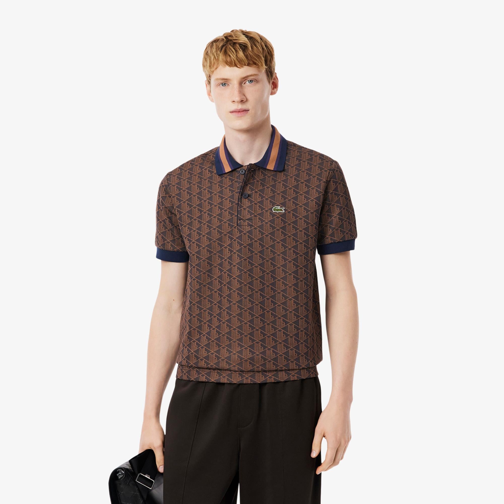 Mens Lacoste Monogram Motif Polo Shirt Velvet