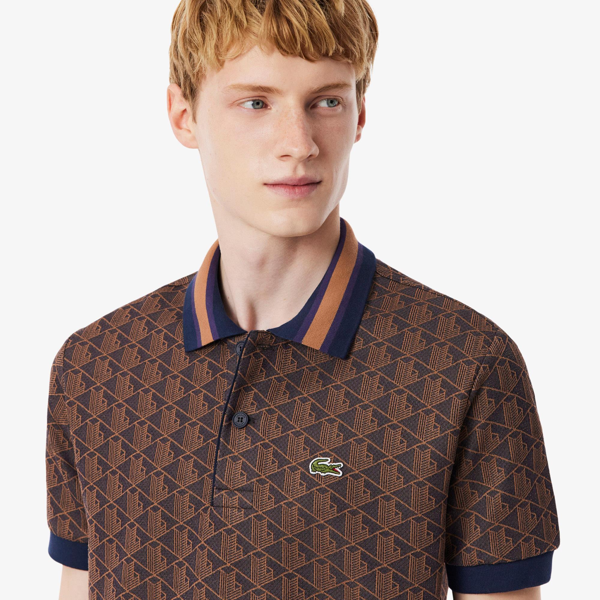 Mens Lacoste Monogram Motif Polo Shirt Velvet