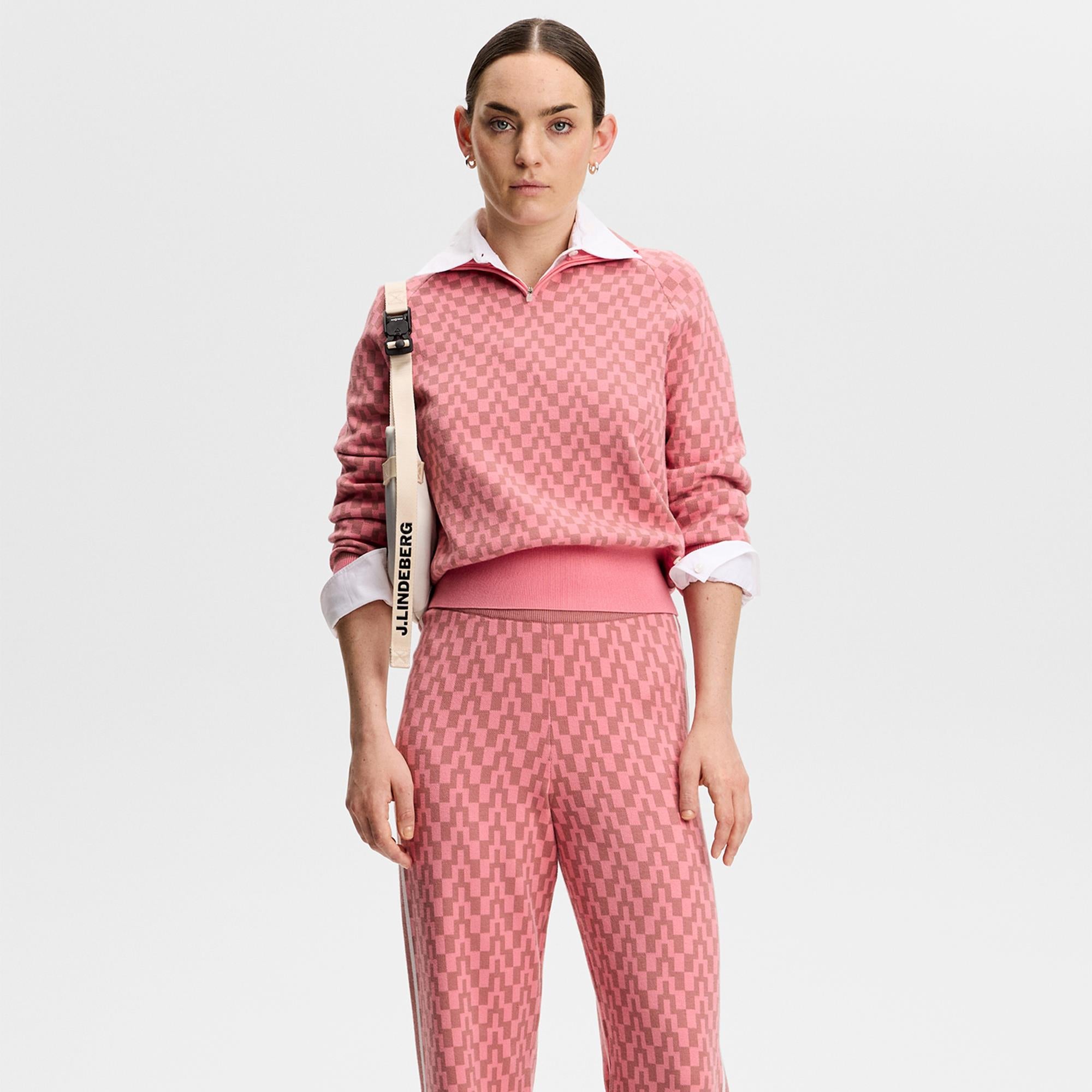 J Lindeberg Kera Knitted Jacquard Ladies Pant Bridge Stack Rose M