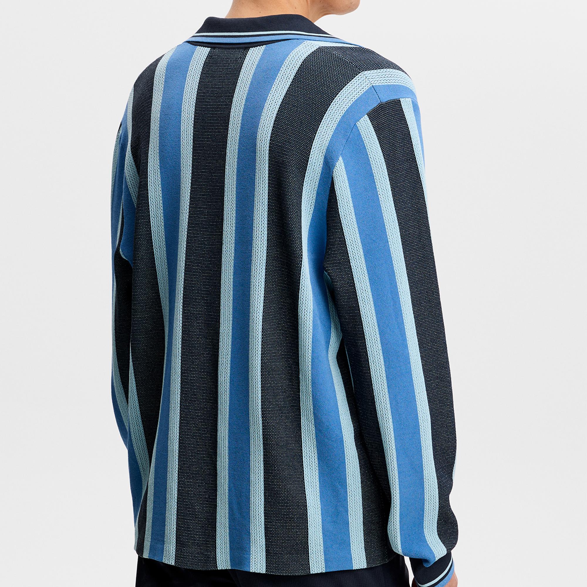 J Lindeberg Silas Stripe Knit Mens Polo Shirt Navy