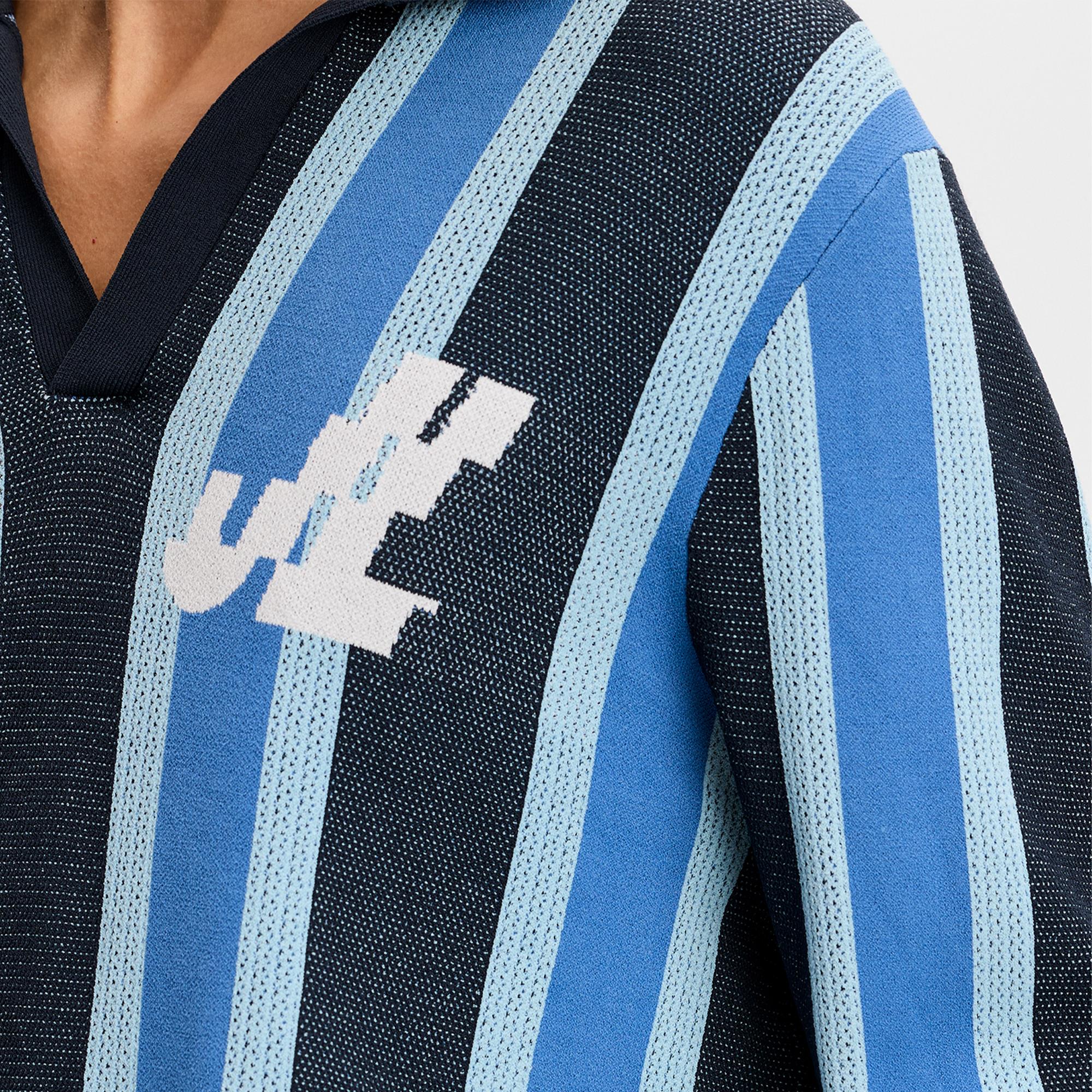 J Lindeberg Silas Stripe Knit Mens Polo Shirt Navy